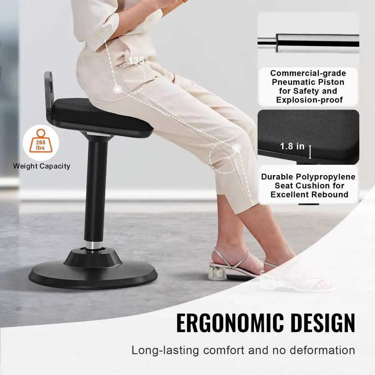 Platinum-Level Office Chairs Dynamic Active Office Stool with handle, height adjustable from 24.6 to 34.4 inches, 360-degree swivel