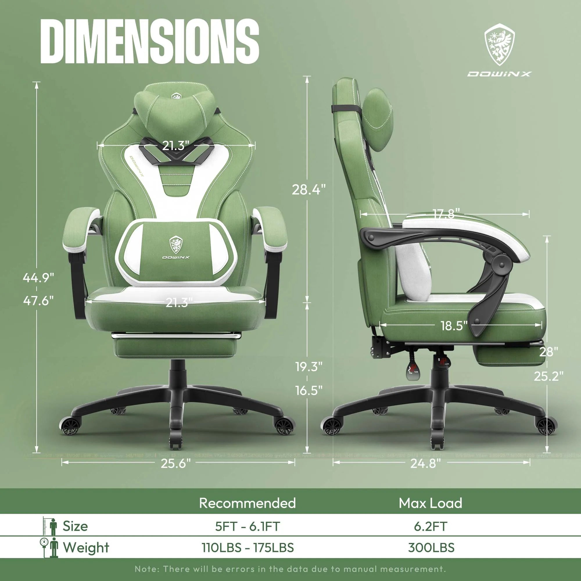Dowinx Fabric Gaming Chair with Footrest for Big and Tall Gamers - Platinum-Level Office Chairs