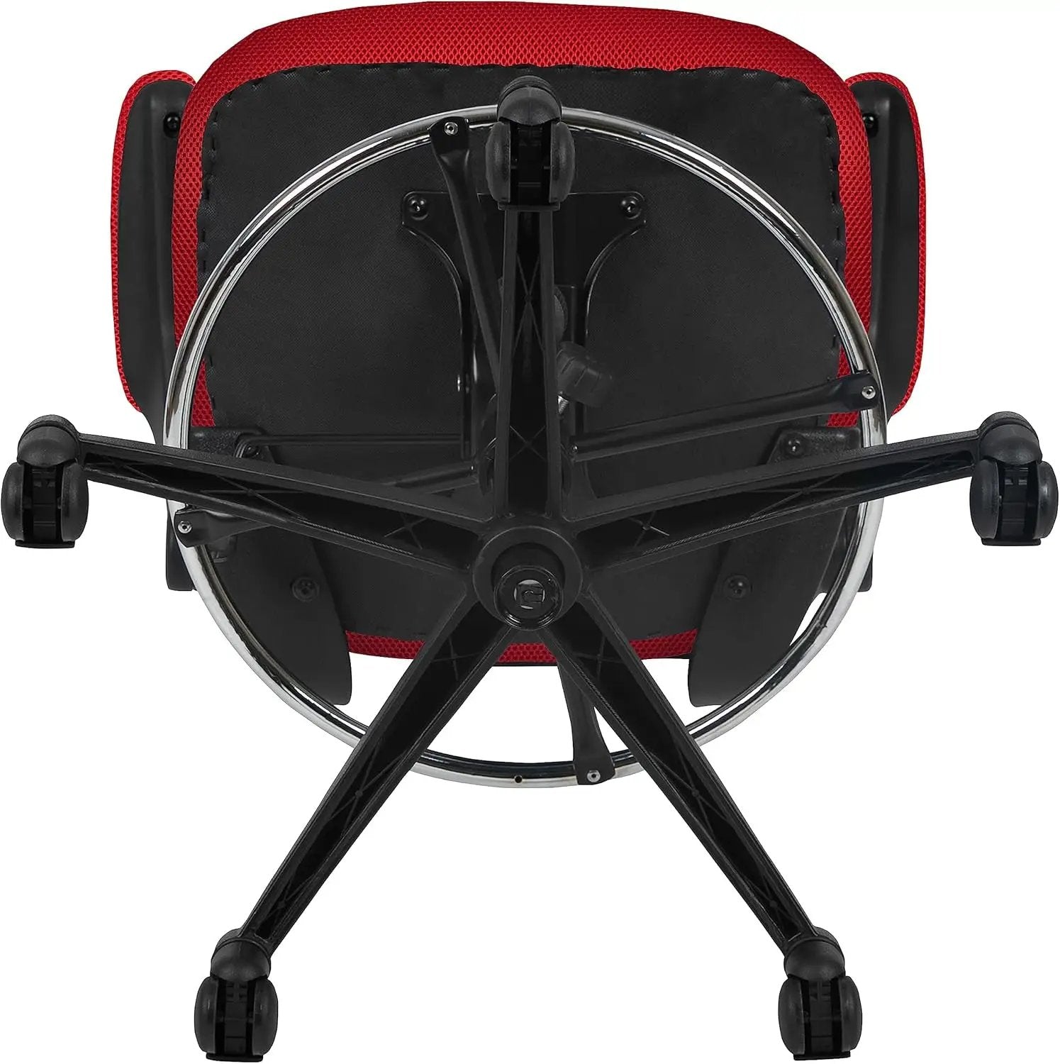 Red ergonomic mesh office chair with flip-up armrests and adjustable height by Platinum-Level Office Chairs.