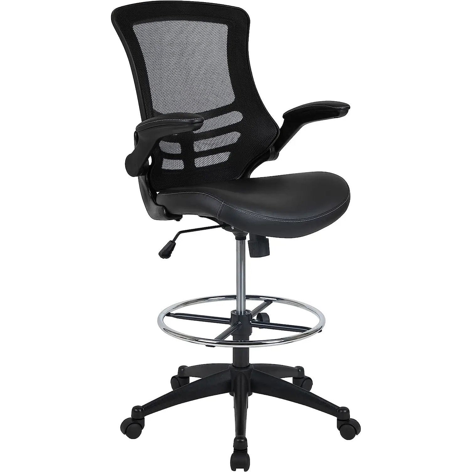 Red ergonomic mesh office chair by Platinum-Level Office Chairs with flip-up armrests and adjustable height for comfort.