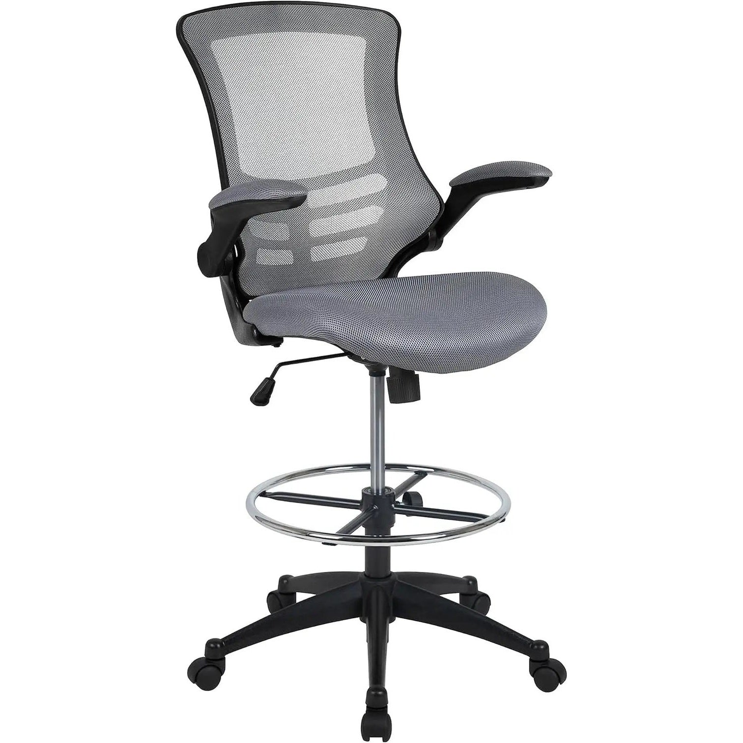 Red ergonomic mesh office chair by Platinum-Level Office Chairs with flip-up armrests and adjustable height for comfort and support.