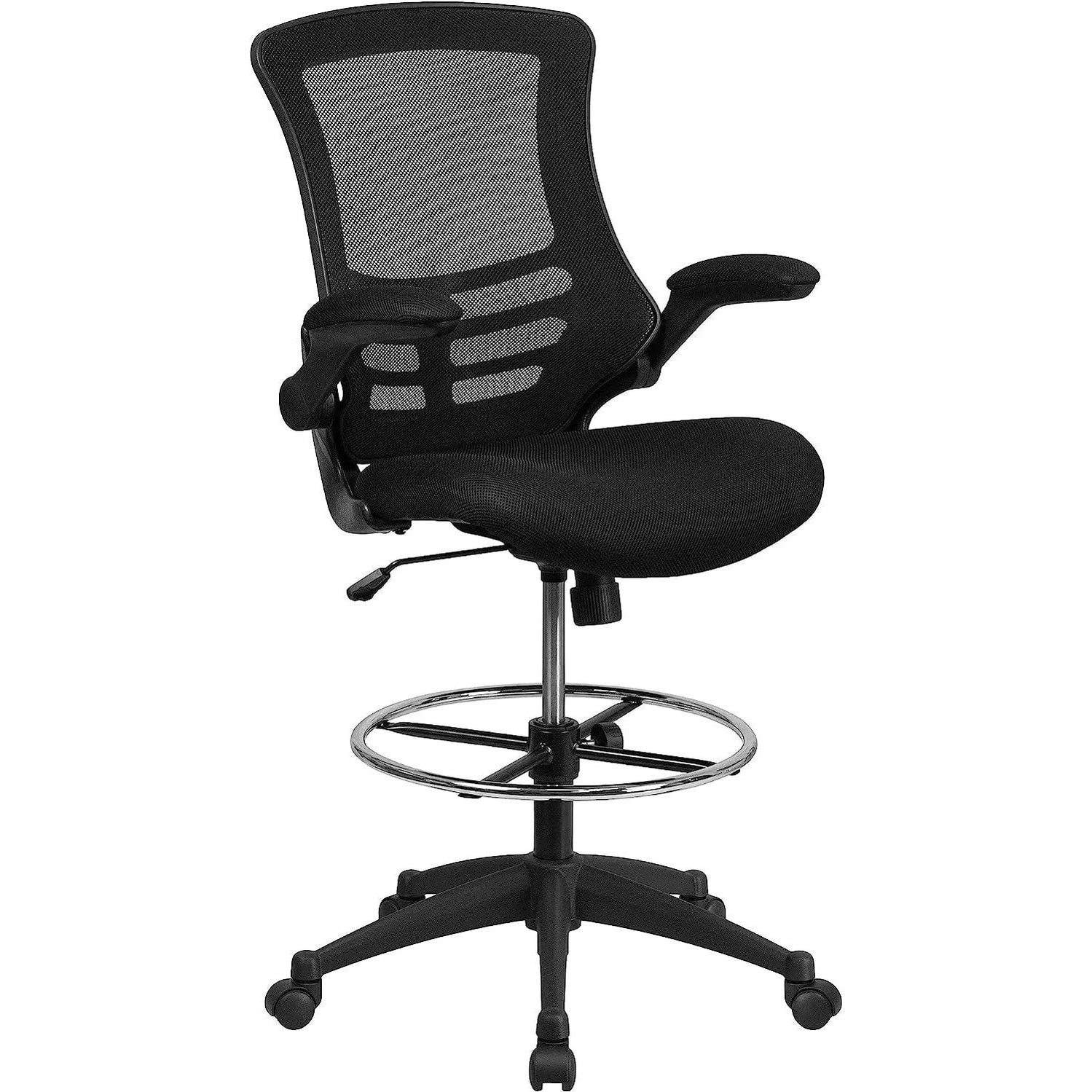 Red ergonomic mesh office chair by Platinum-Level Office Chairs with flip-up armrests and adjustable height for comfort and support.