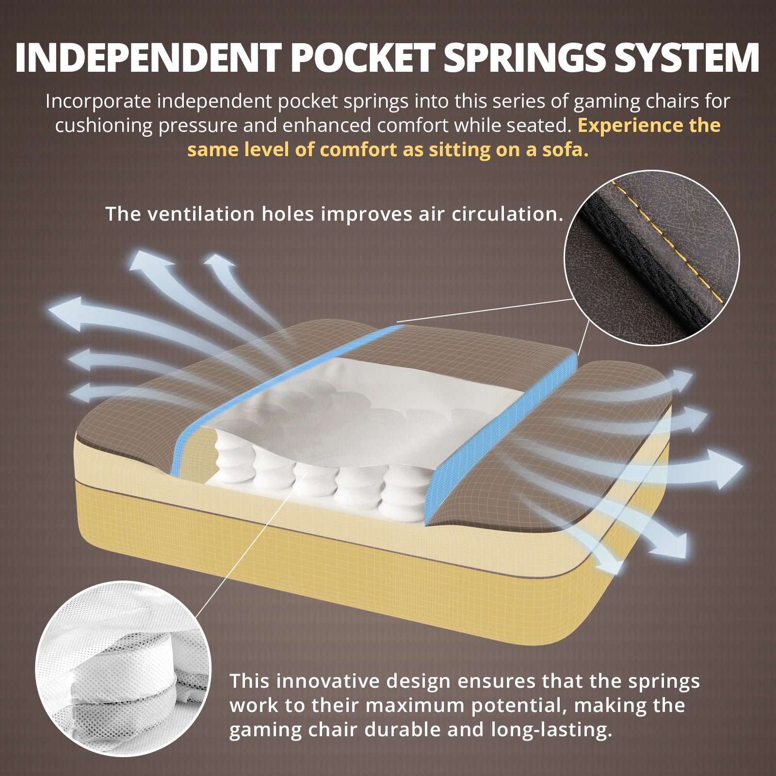 Dowinx Gaming Chair Ergonomic PU Leather with Lumbar Support and Cushion - Platinum-Level Office Chairs