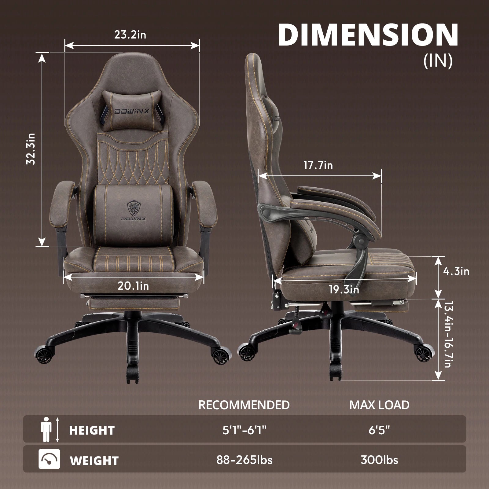 Dowinx Gaming Chair Ergonomic PU Leather with Lumbar Support and Cushion - Platinum-Level Office Chairs
