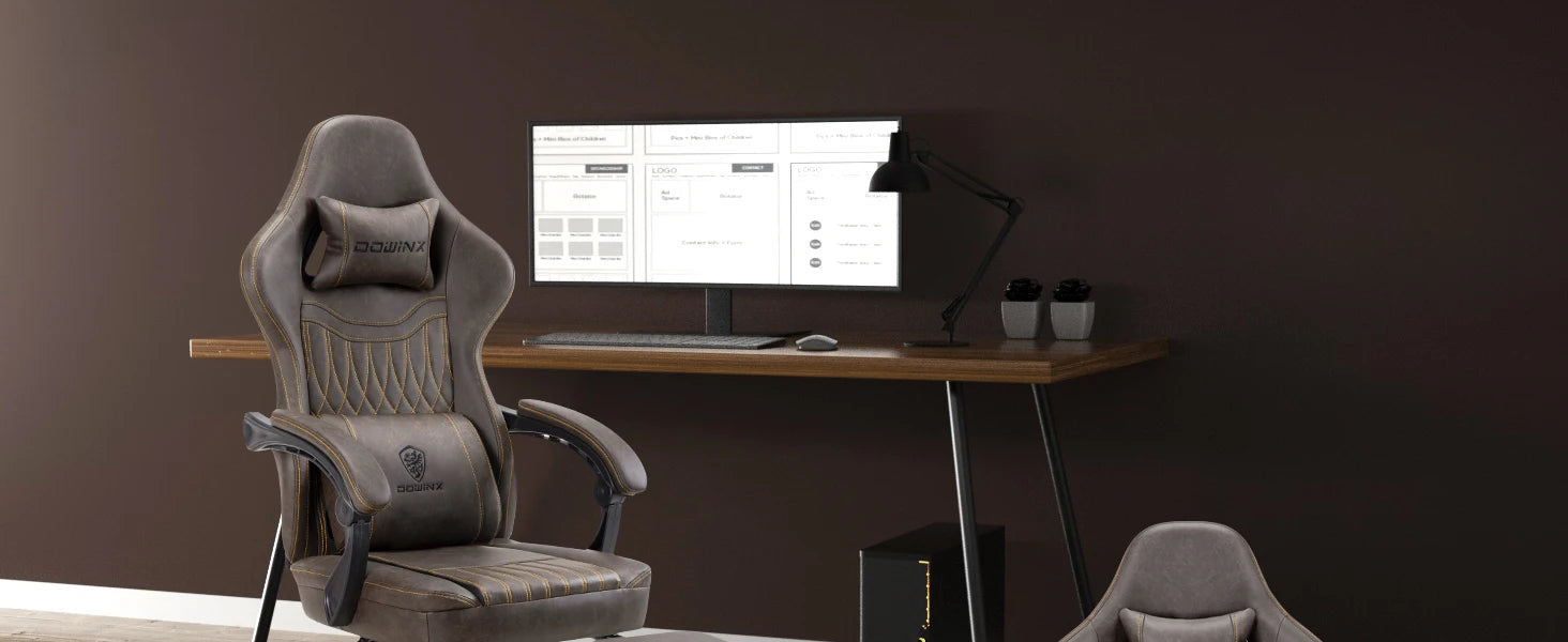Dowinx Gaming Chair Ergonomic PU Leather with Lumbar Support and Cushion - Platinum-Level Office Chairs