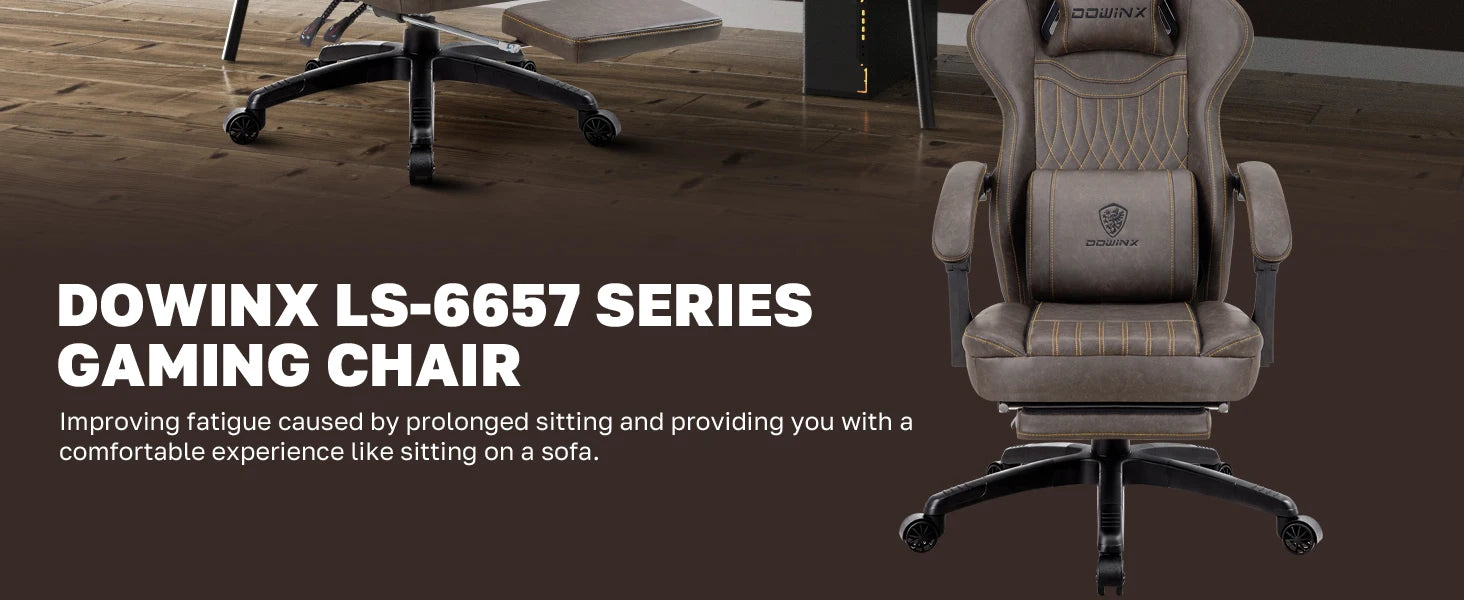 Dowinx Gaming Chair Ergonomic PU Leather with Lumbar Support and Cushion - Platinum-Level Office Chairs