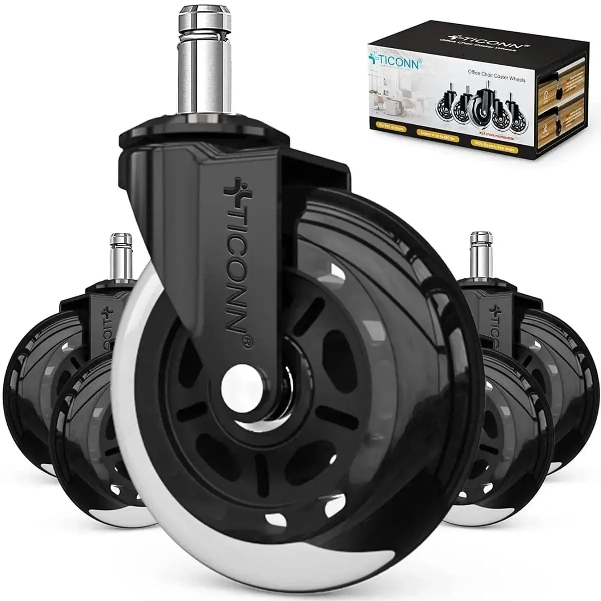 Office Chair Caster Wheels Quiet 3 Inch Polyurethane Universal Stem Platinum-Level Office Chairs