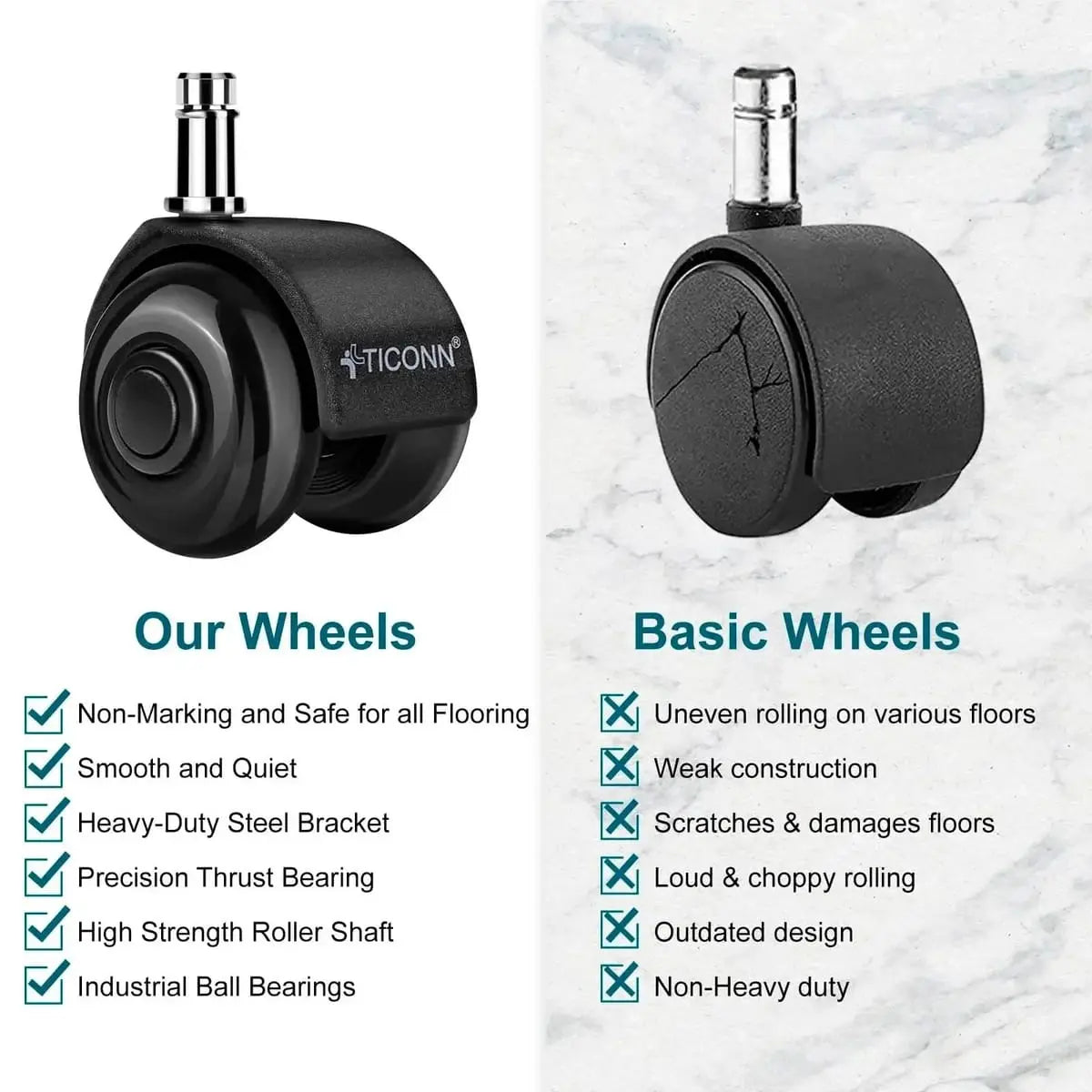 Office Chair Caster Wheels Quiet 3 Inch Polyurethane Universal Stem Platinum-Level Office Chairs