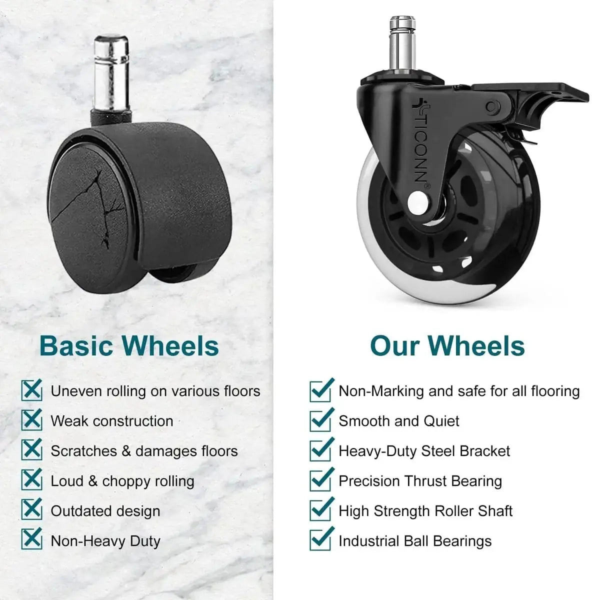 Office Chair Caster Wheels Quiet 3 Inch Polyurethane Universal Stem Platinum-Level Office Chairs