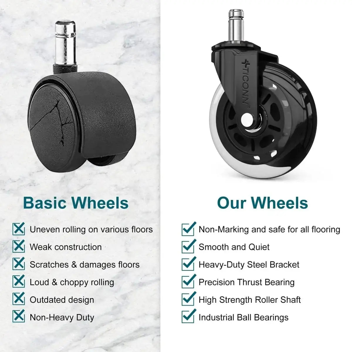 Office Chair Caster Wheels Quiet 3 Inch Polyurethane Universal Stem Platinum-Level Office Chairs