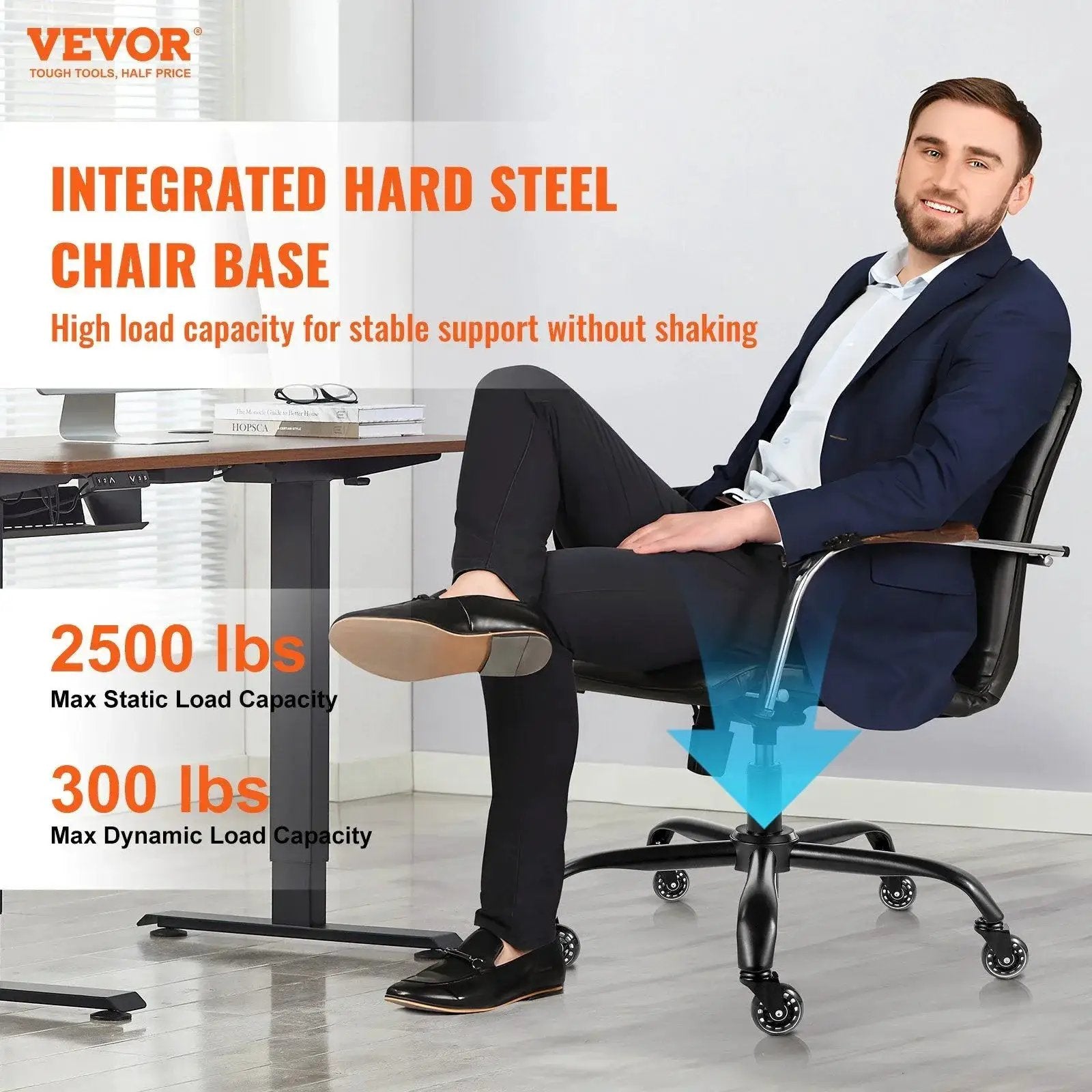 Black 28-inch heavy-duty office chair base replacement by Platinum-Level Office Chairs, universal fit for home use.