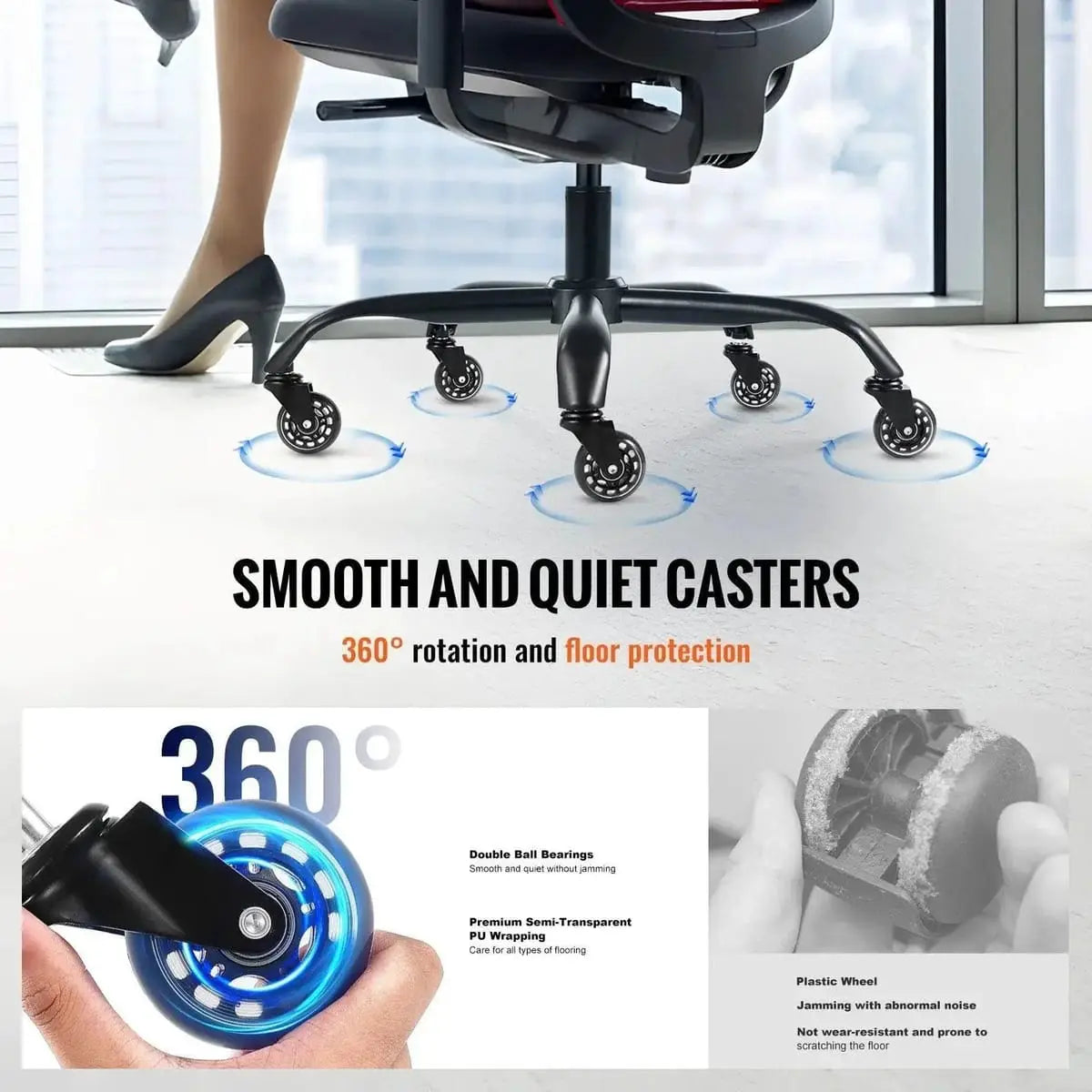 Black 28-inch heavy-duty office chair base replacement from Platinum-Level Office Chairs, universal fit for home office chairs.
