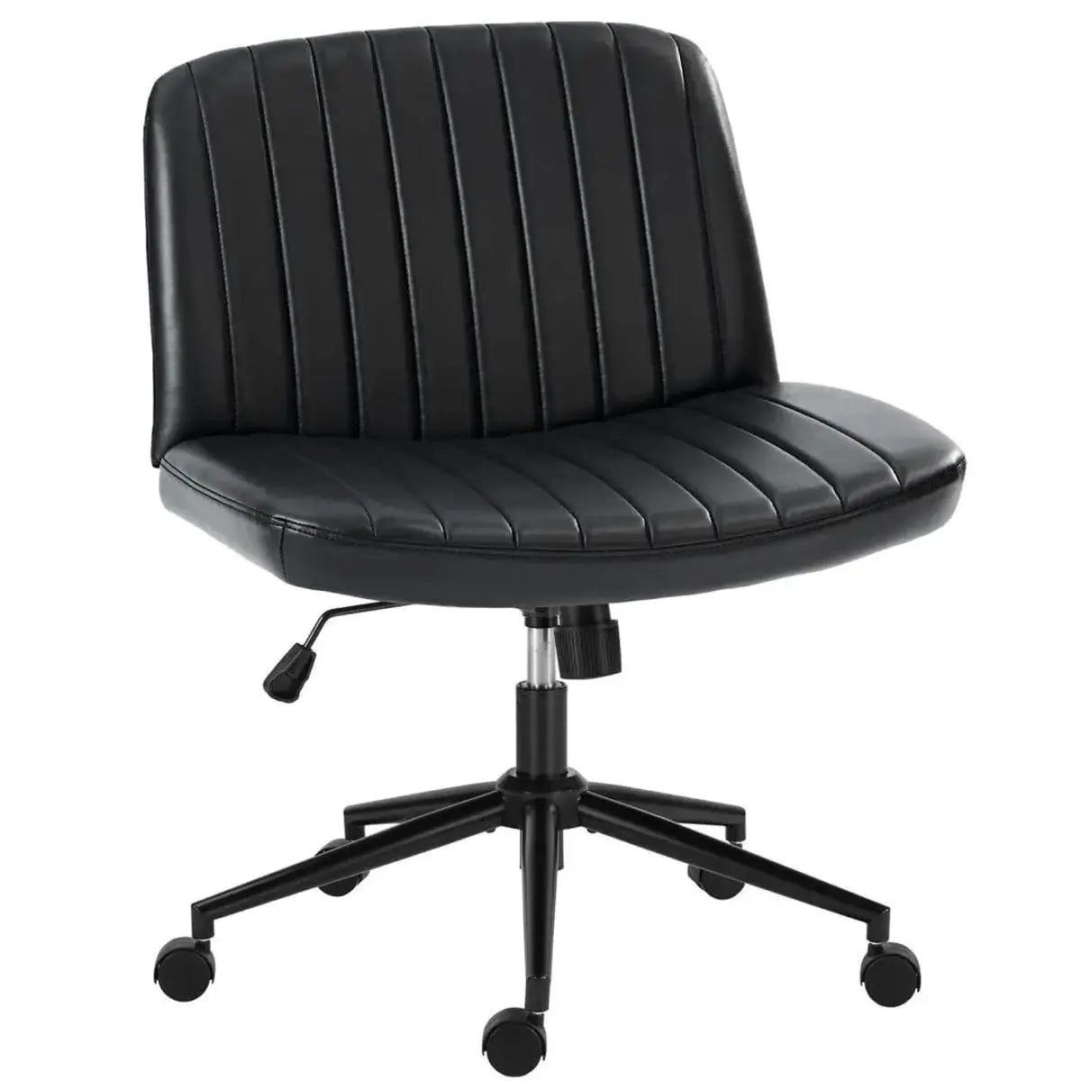 Black ergonomic task chair by Platinum-Level Office Chairs with adjustable height and replaceable components for office comfort.