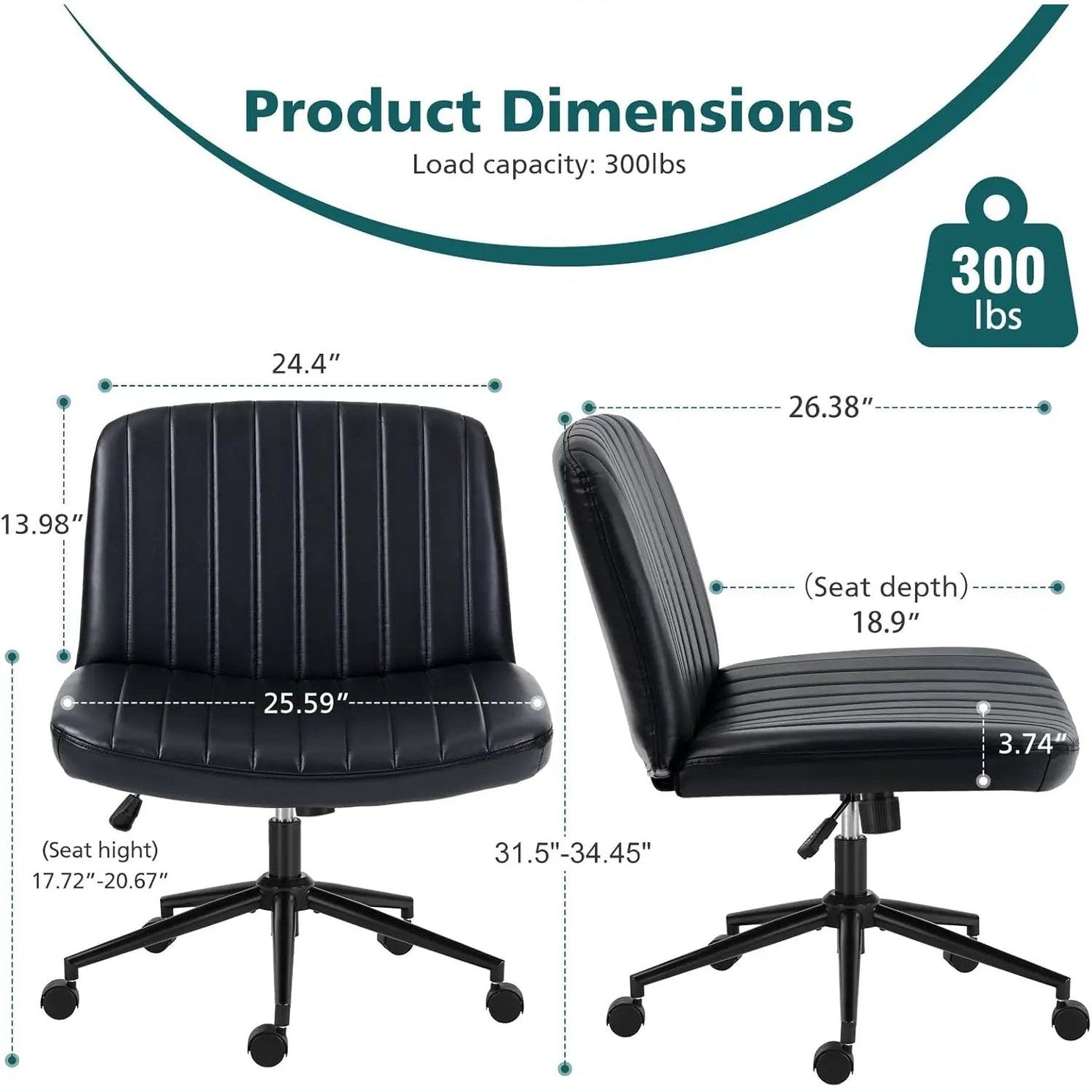 Black ergonomic task chair by Platinum-Level Office Chairs with adjustable height and replaceable seat for comfortable office work.