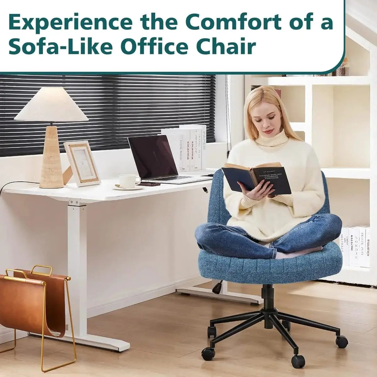 Blue ergonomic office task chair by Platinum-Level Office Chairs with height adjustable swivel seat for comfortable workspace support.