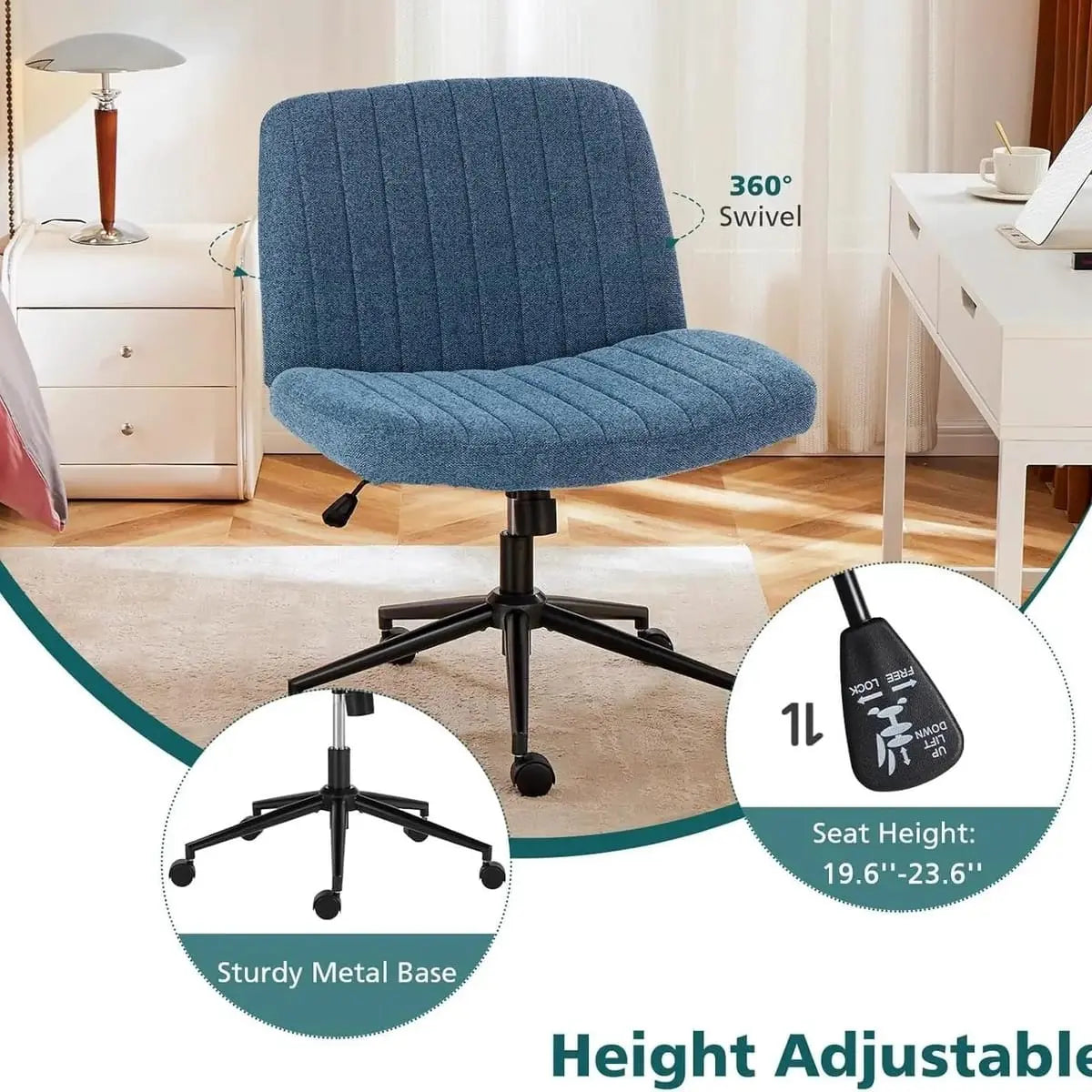 Blue ergonomic office task chair by Platinum-Level Office Chairs with height adjustment and swivel seat for comfortable seating.