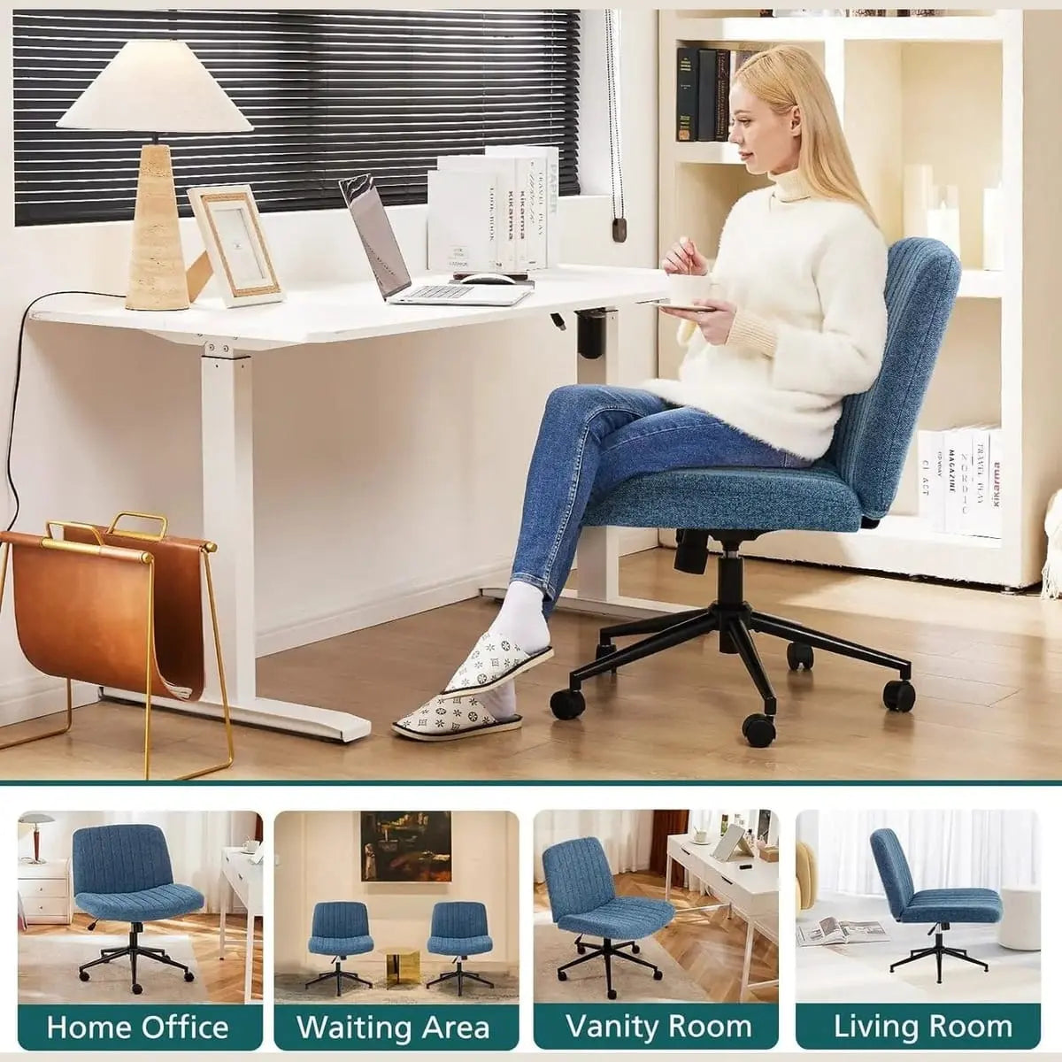 Blue ergonomic task chair by Platinum-Level Office Chairs with height-adjustable swivel seat for comfortable office seating.