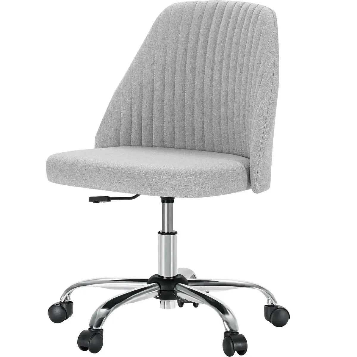 Pink fabric armless swivel task office chair with wheels, designed for home office use, by Platinum-Level Office Chairs.