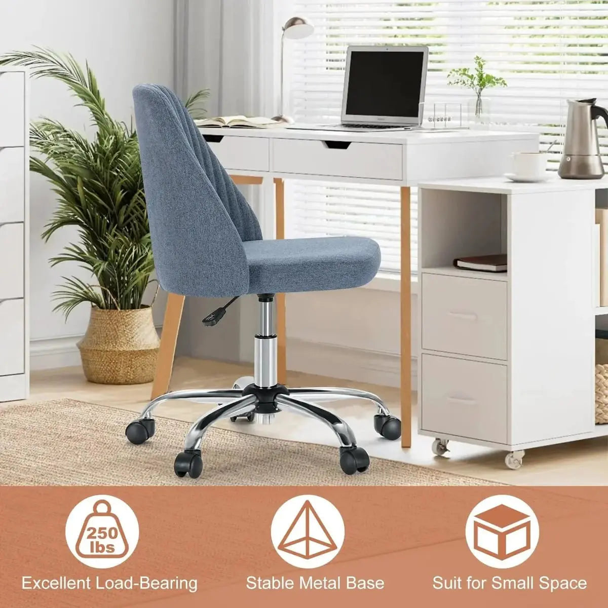 Pink fabric armless swivel task chair with wheels from Platinum-Level Office Chairs, designed for home office use.