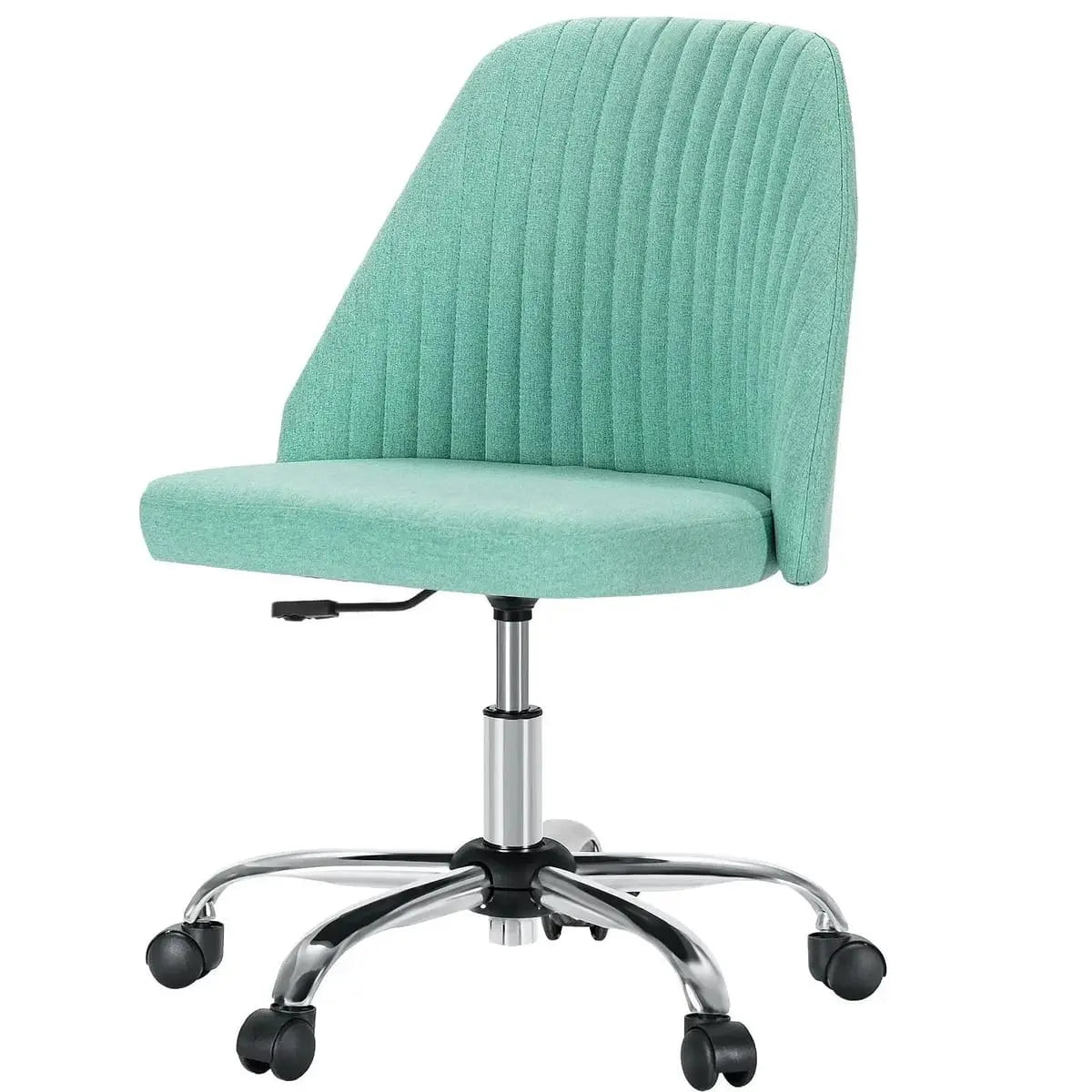 Pink fabric armless swivel office chair with wheels, designed for home office use, from Platinum-Level Office Chairs.