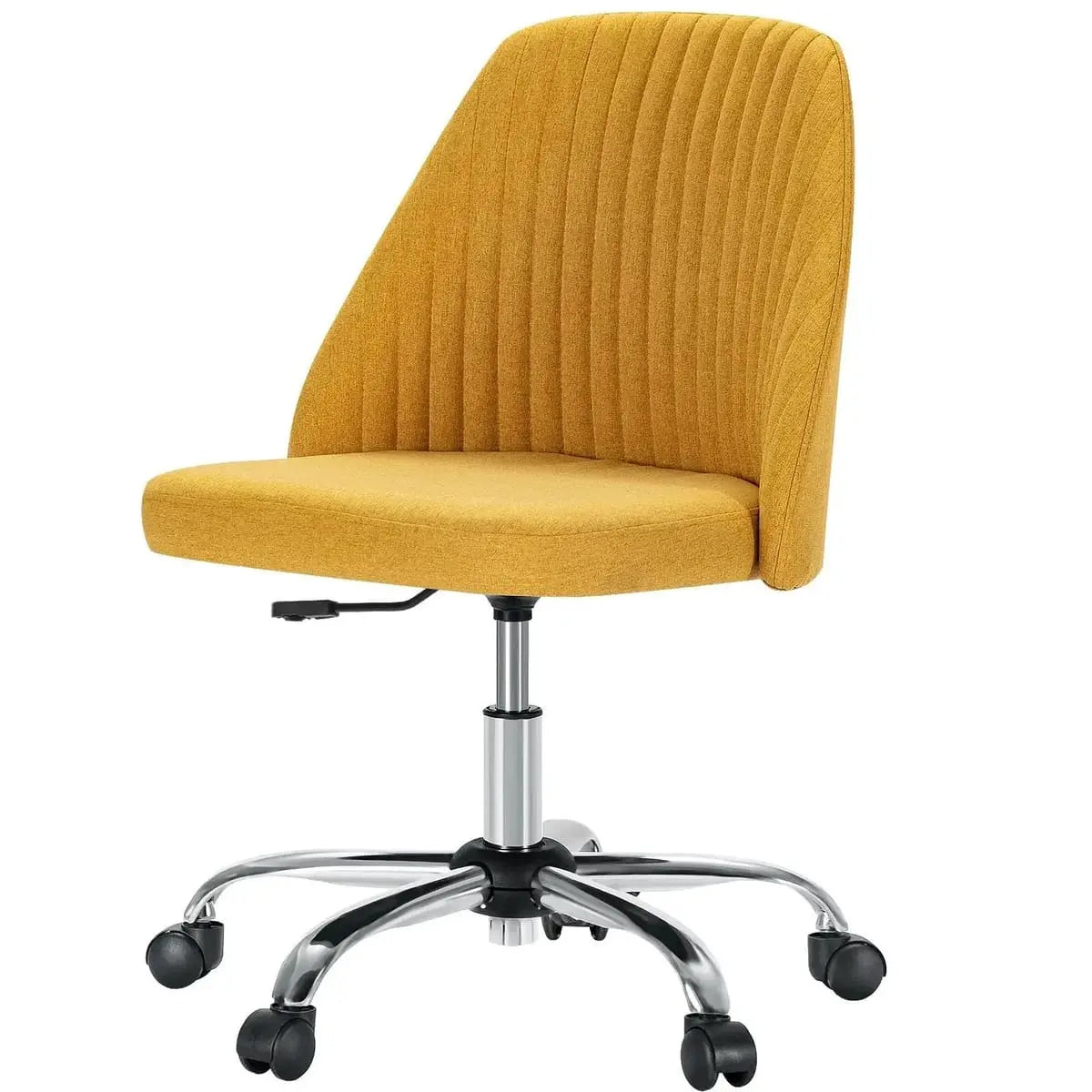 Pink fabric armless swivel office chair with wheels, ideal for home office, by Platinum-Level Office Chairs.