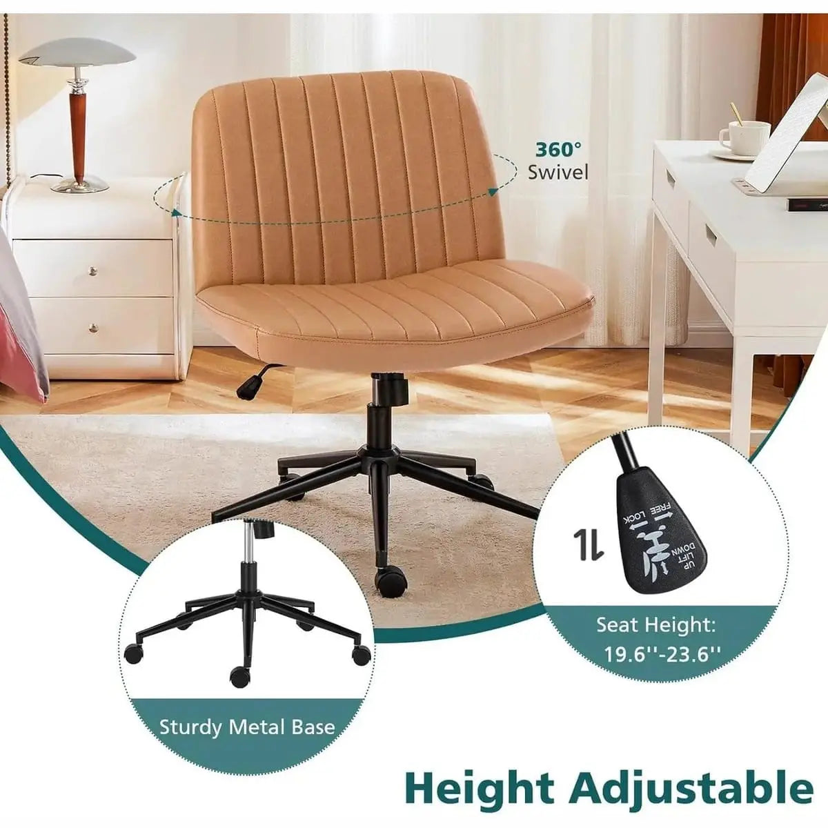 Brown ergonomic office task chair by Platinum-Level Office Chairs, height adjustable swivel for all-day comfort and support.