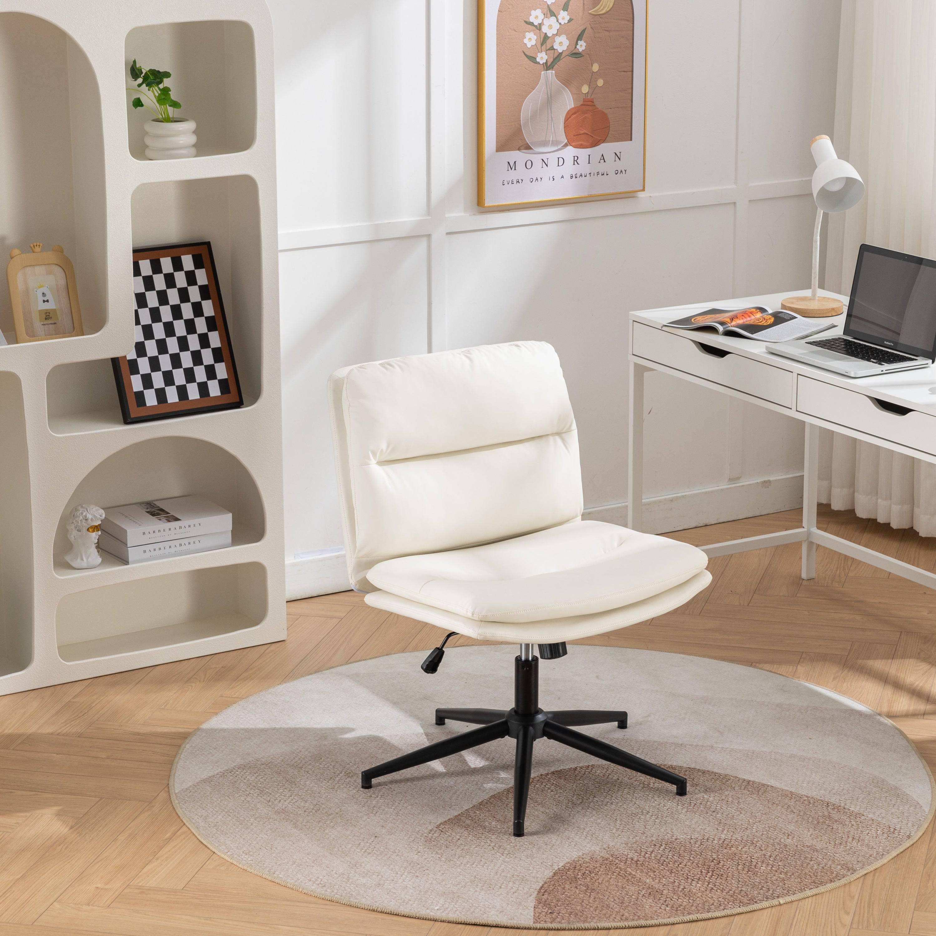 Bizerte Adjustable Swivel Criss-Cross Office and Vanity Chair with Wide Seat, White - Platinum-Level Office Chairs