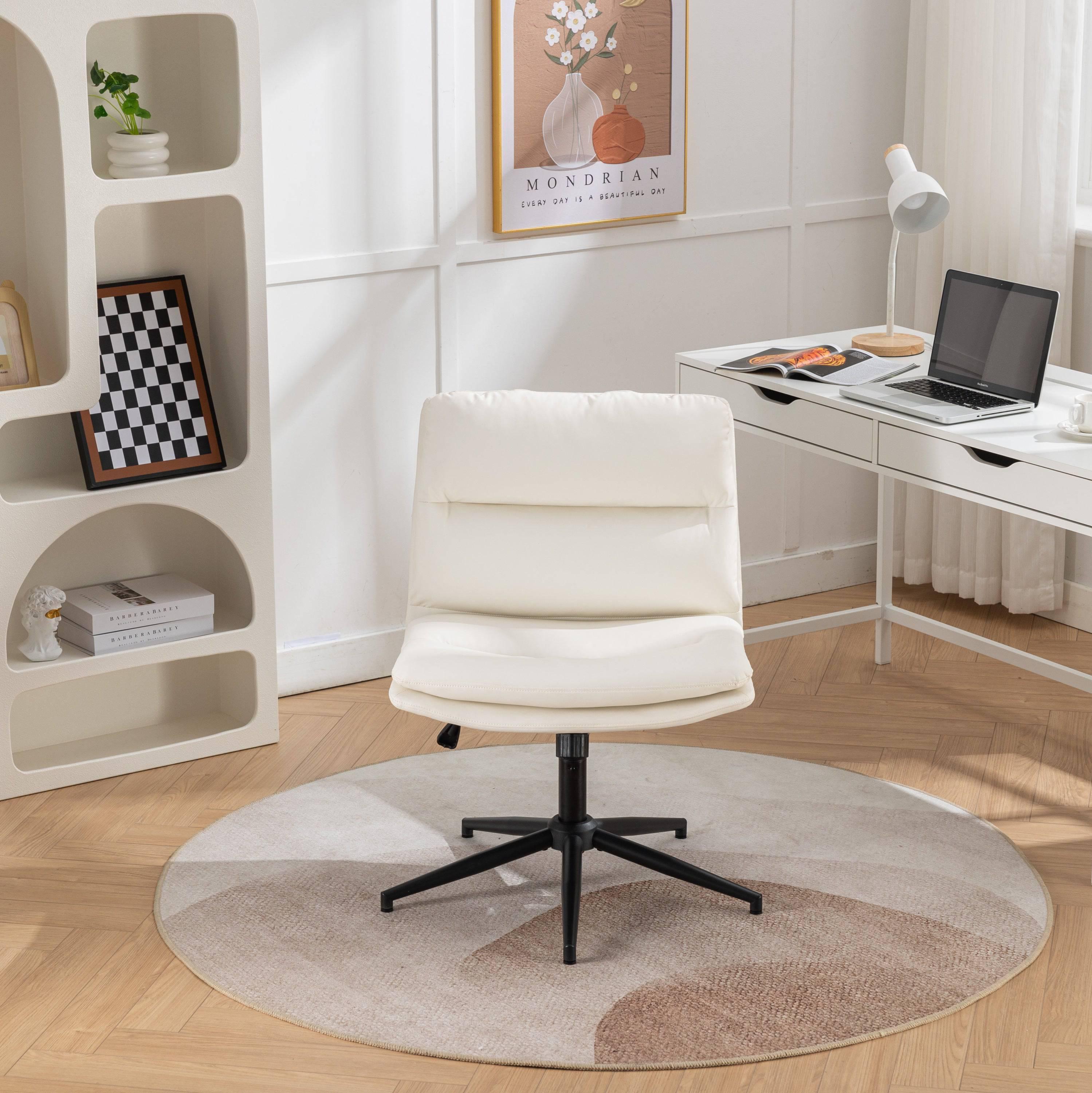 Bizerte Adjustable Swivel Criss-Cross Office and Vanity Chair with Wide Seat, White - Platinum-Level Office Chairs