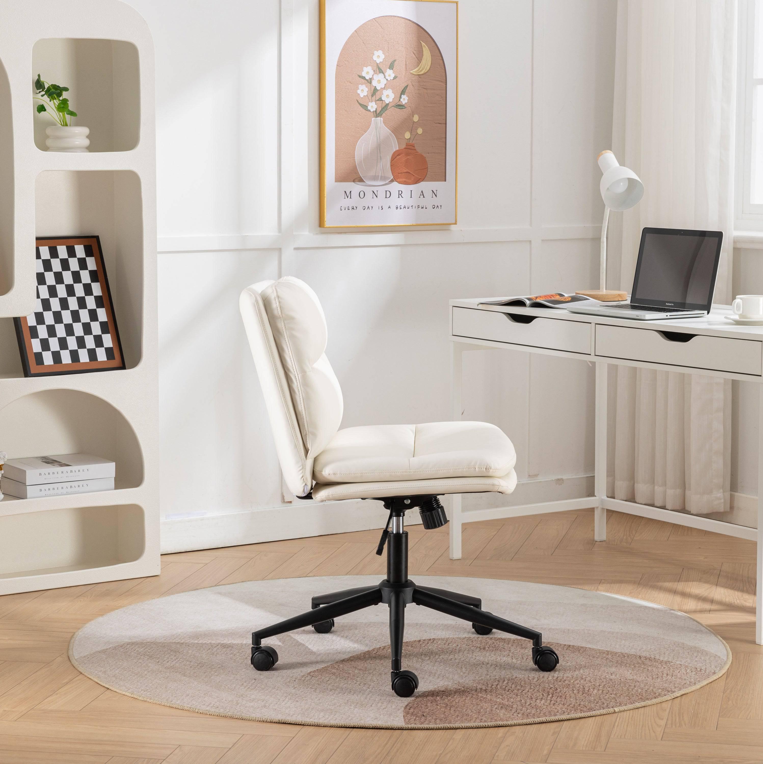 Bizerte Adjustable Swivel Criss-Cross Office and Vanity Chair with Wide Seat, White - Platinum-Level Office Chairs