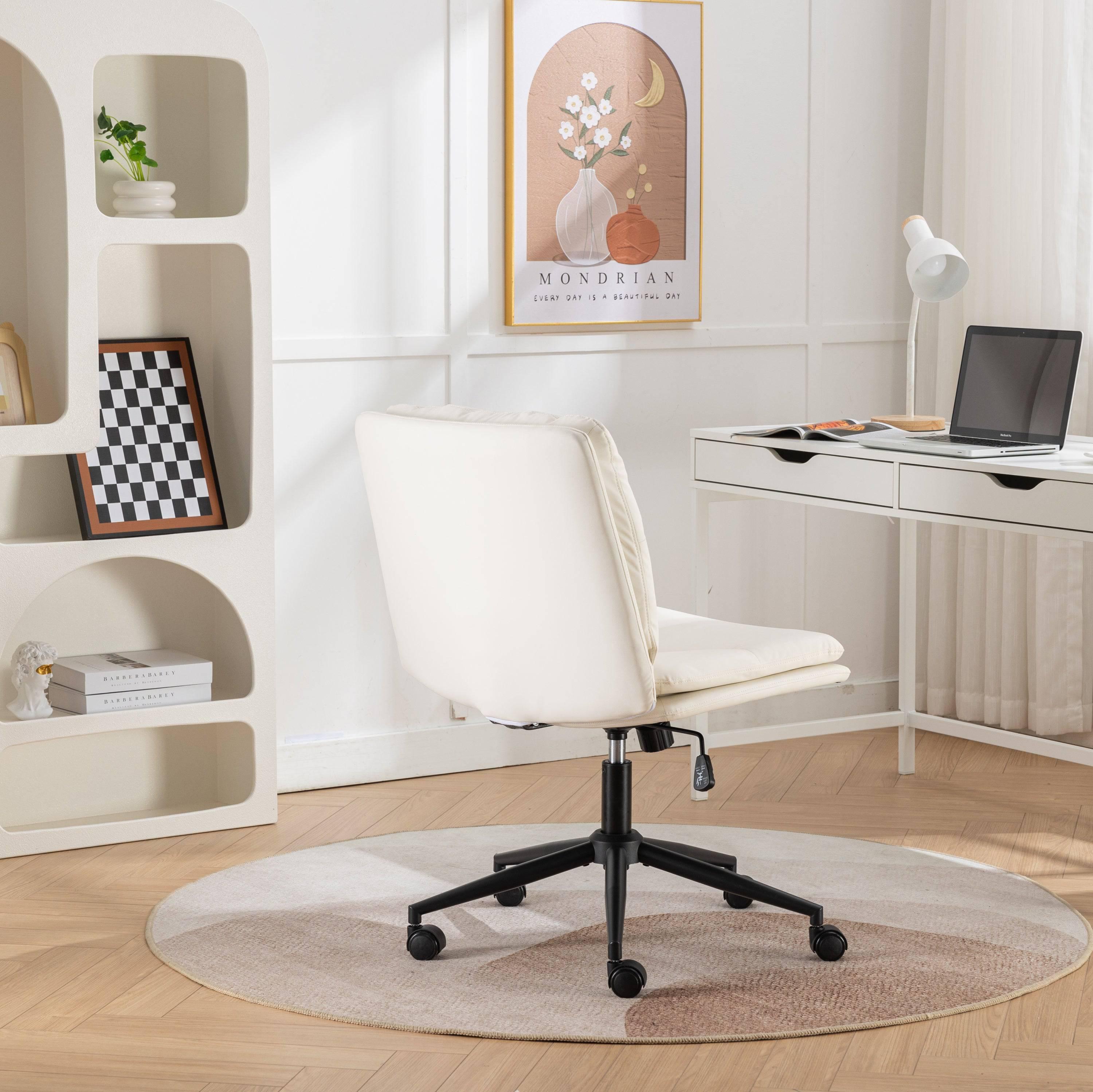 Bizerte Adjustable Swivel Criss-Cross Office and Vanity Chair with Wide Seat, White - Platinum-Level Office Chairs