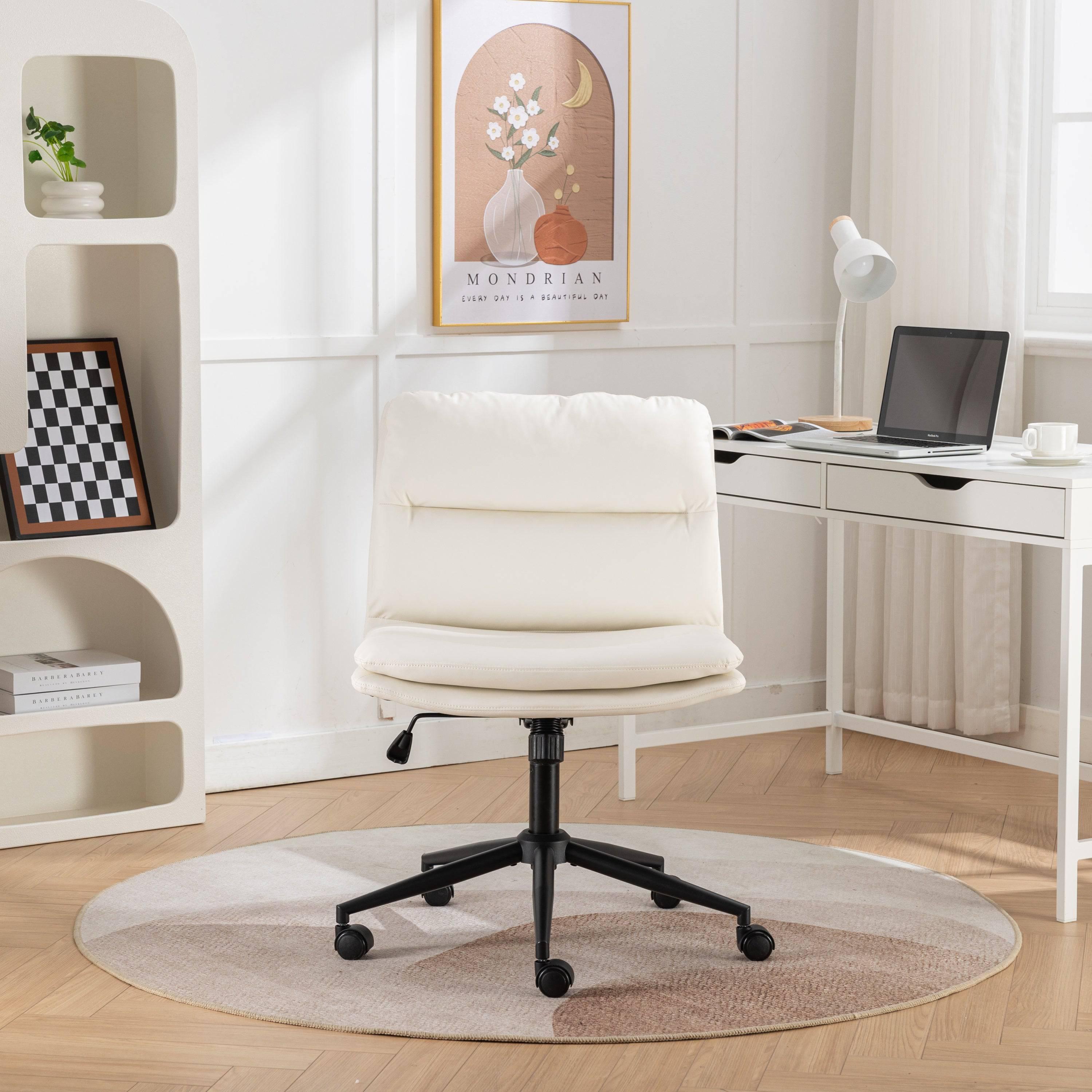 Bizerte Adjustable Swivel Criss-Cross Office and Vanity Chair with Wide Seat, White - Platinum-Level Office Chairs