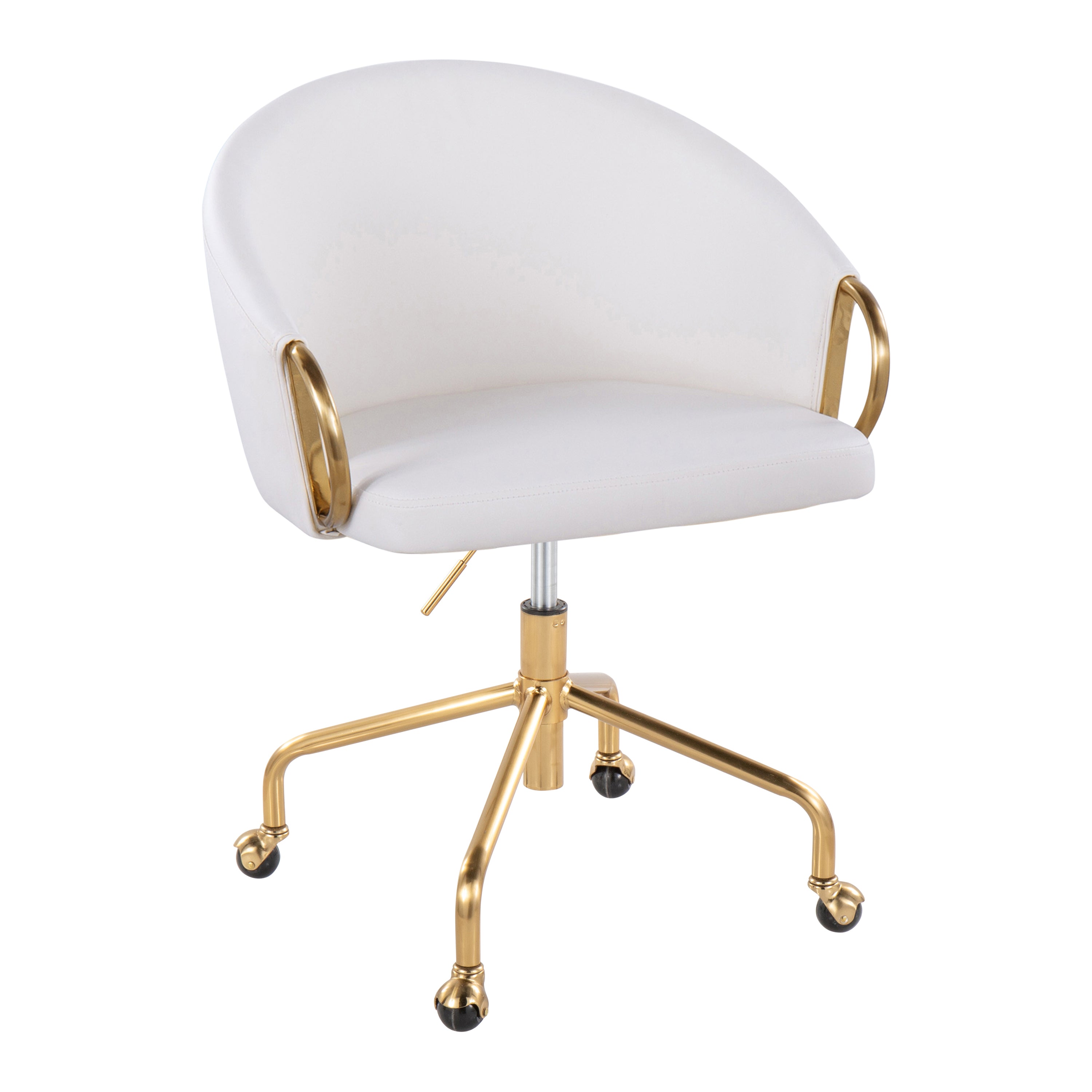 Claire Contemporary/Glam Task Chair in Gold Metal and White Faux Leather by LumiSource - Platinum-Level Office Chairs