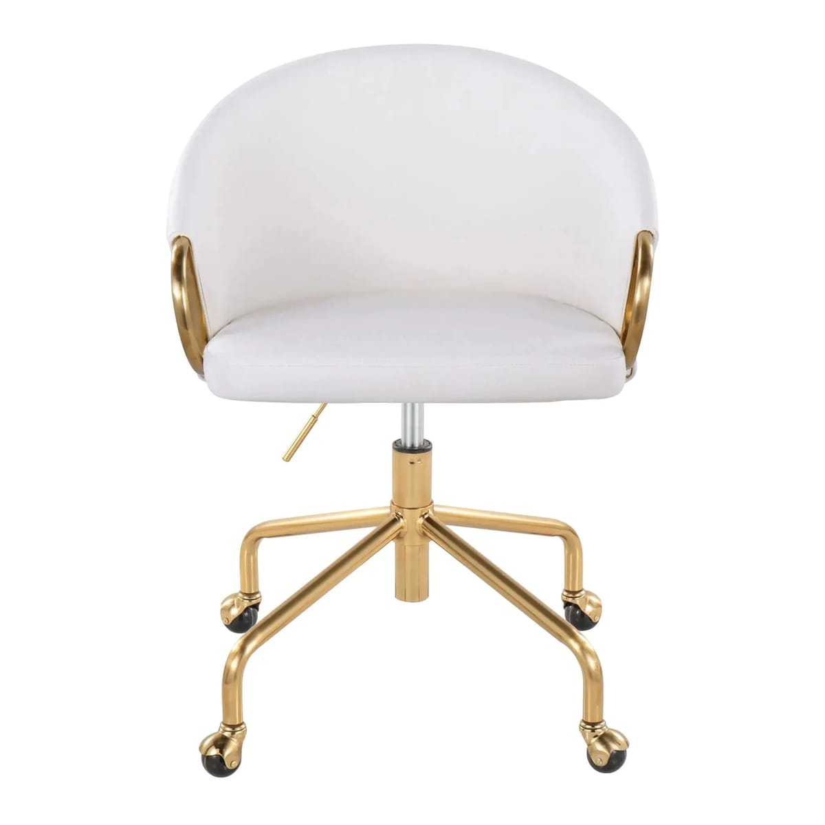 LumiSource Claire Glam Task Chair Gold Metal Frame White Faux Leather - Platinum-Level Office Chairs
