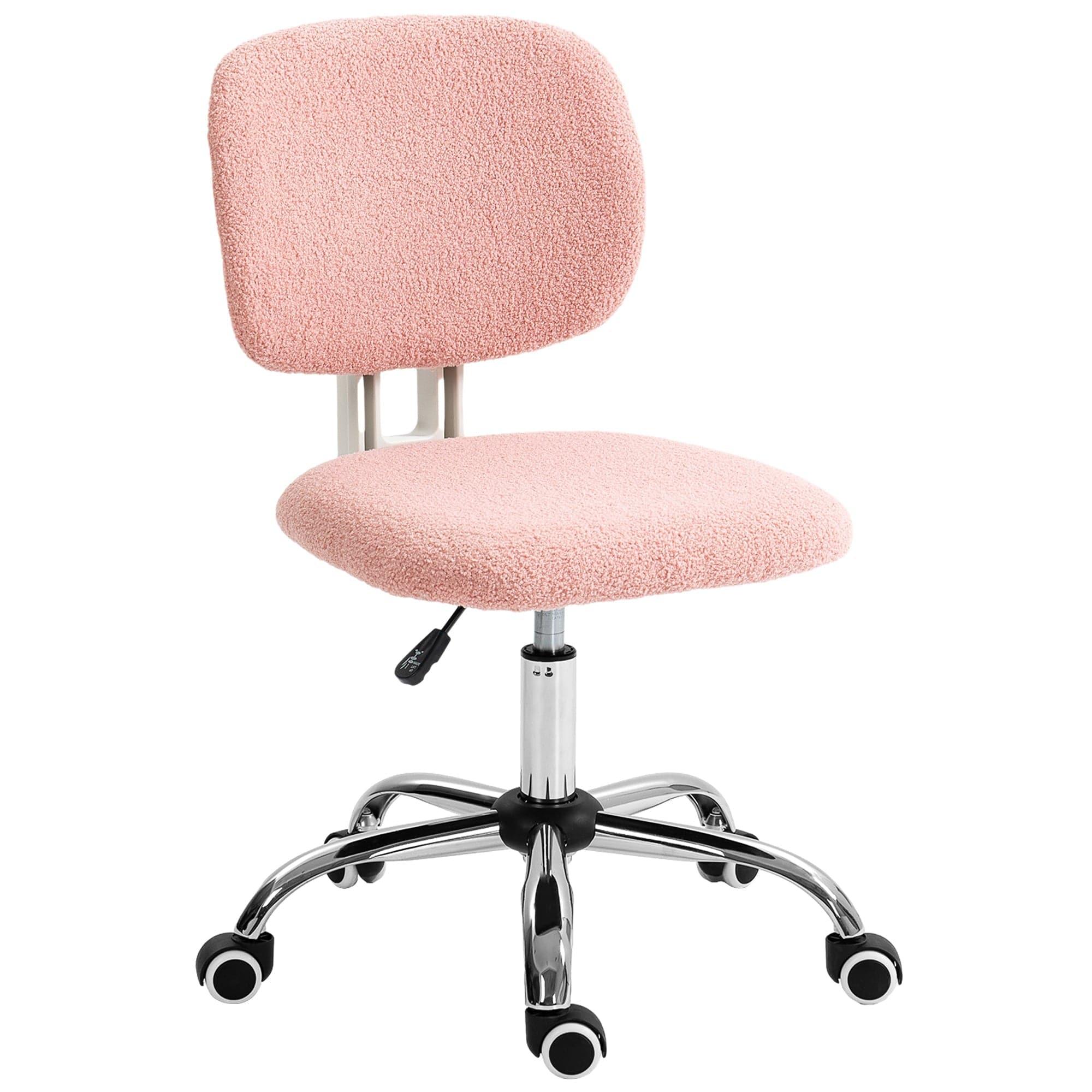 Charming Pink Armless Desk Chair with Soft Teddy Fleece - Platinum-Level Office Chairs