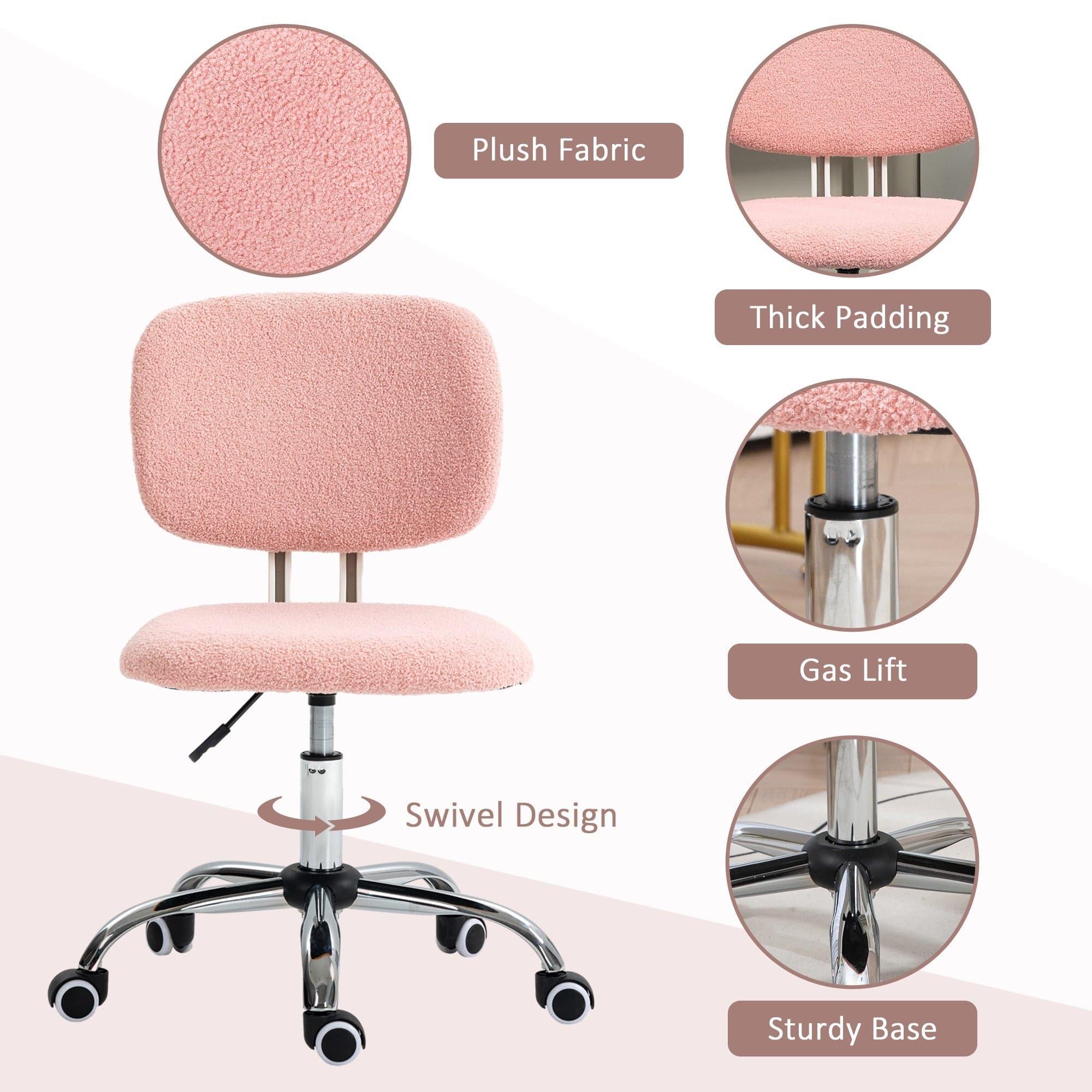 Charming Pink Armless Desk Chair with Soft Teddy Fleece - Platinum-Level Office Chairs