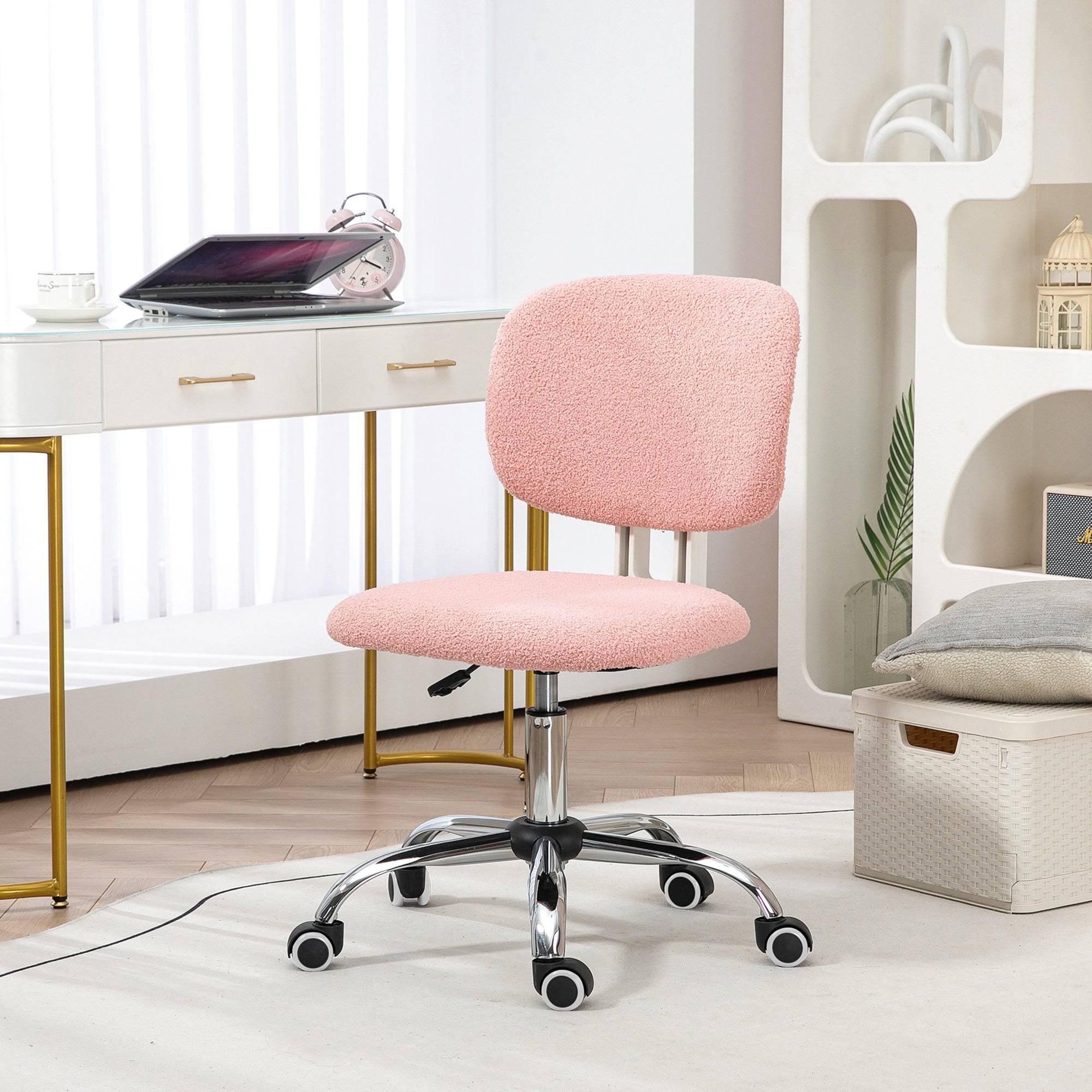 Charming Pink Armless Desk Chair with Soft Teddy Fleece - Platinum-Level Office Chairs