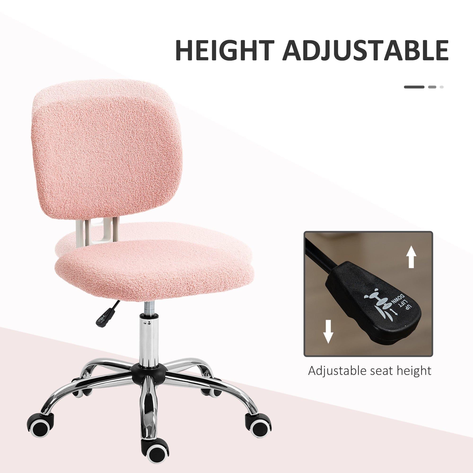 Charming Pink Armless Desk Chair with Soft Teddy Fleece - Platinum-Level Office Chairs