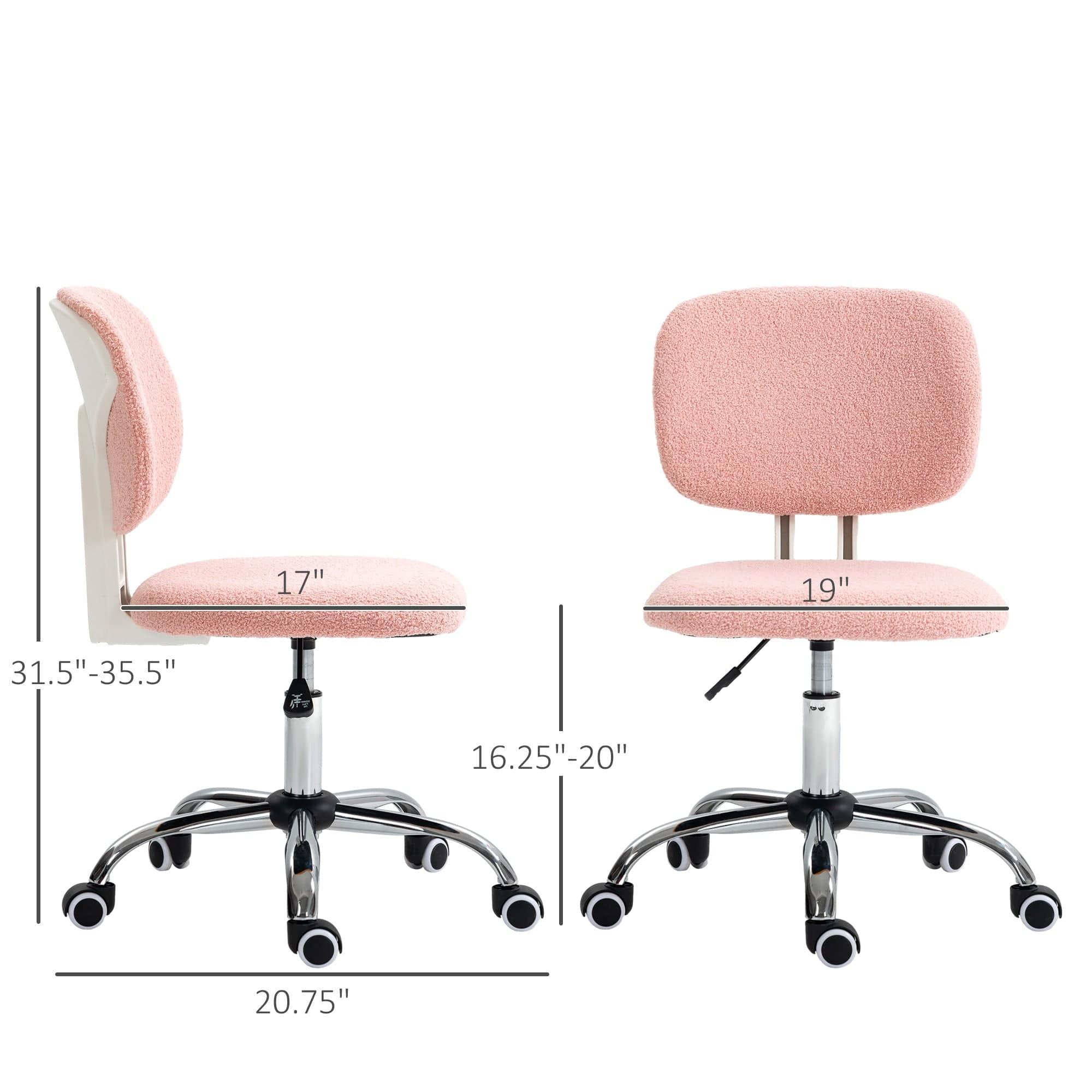 Charming Pink Armless Desk Chair with Soft Teddy Fleece - Platinum-Level Office Chairs