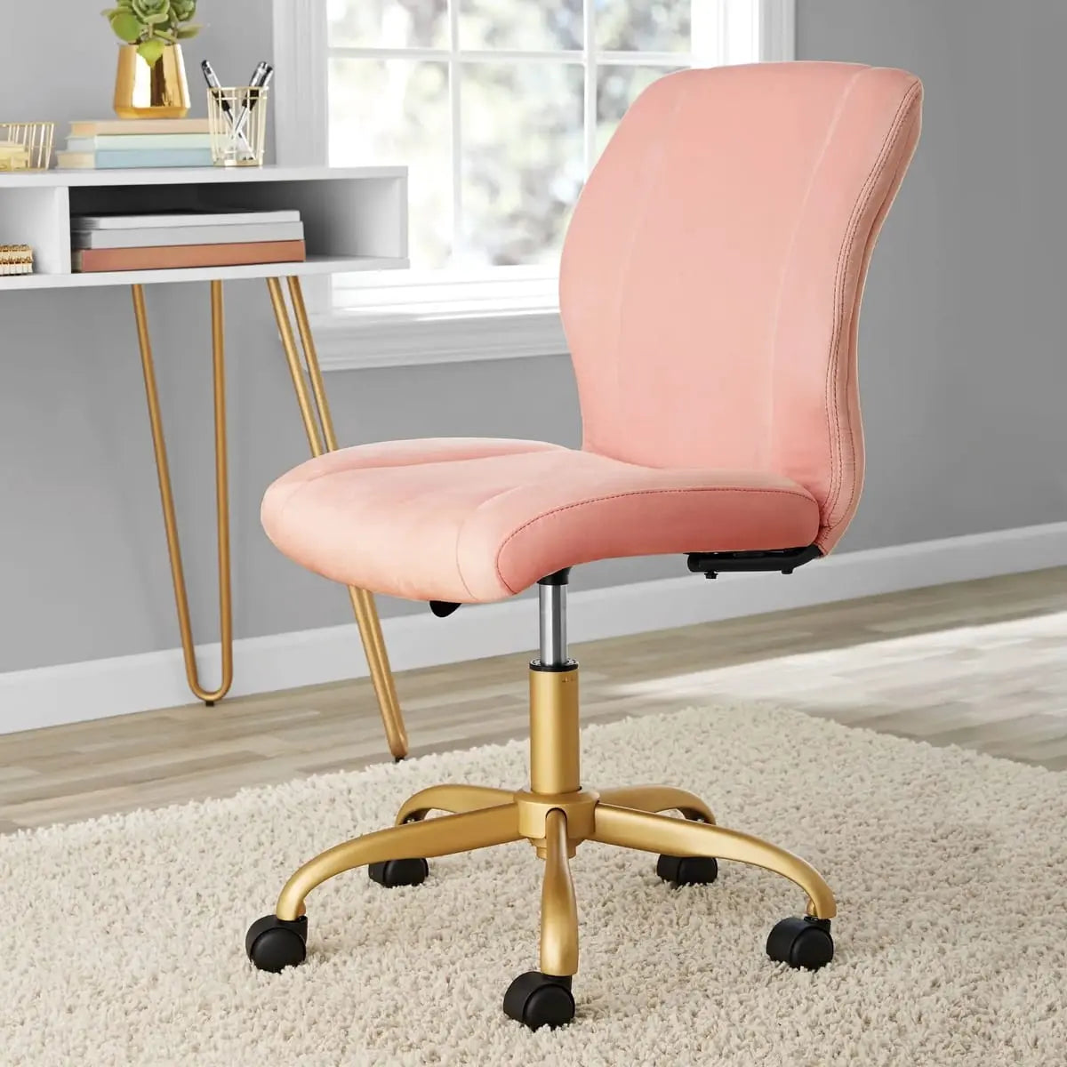 Luxurious plush velvet task chair by Platinum-Level Office Chairs with ergonomic design and adjustable gold base for home workspace