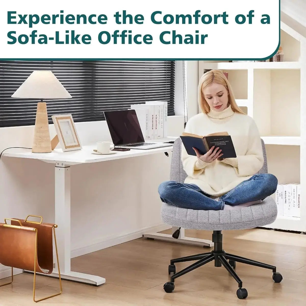 Gray ergonomic office task chair by Platinum-Level Office Chairs with padded wide seat and adjustable height for comfort.