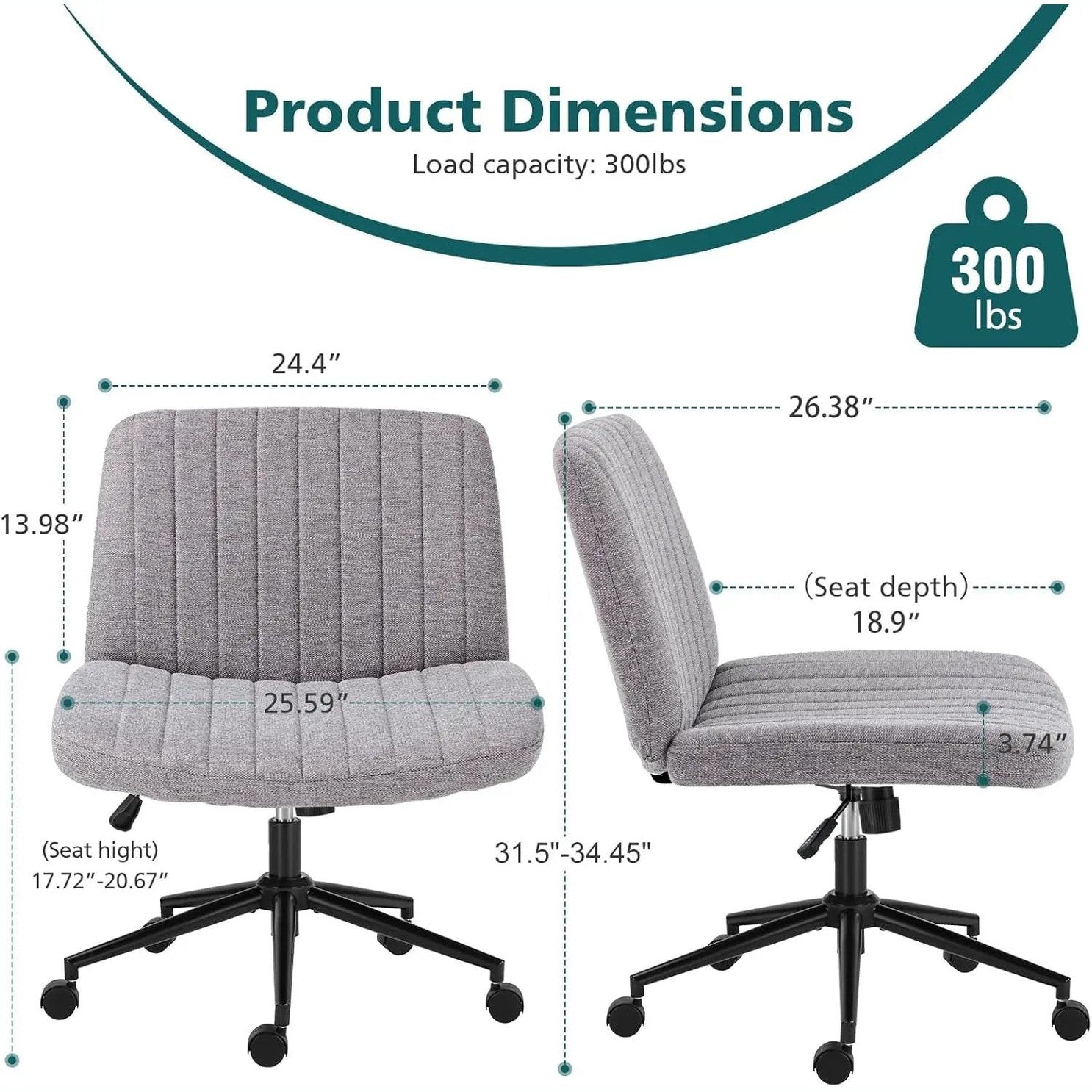 Gray ergonomic office task chair by Platinum-Level Office Chairs with padded wide seat and adjustable height for comfort.