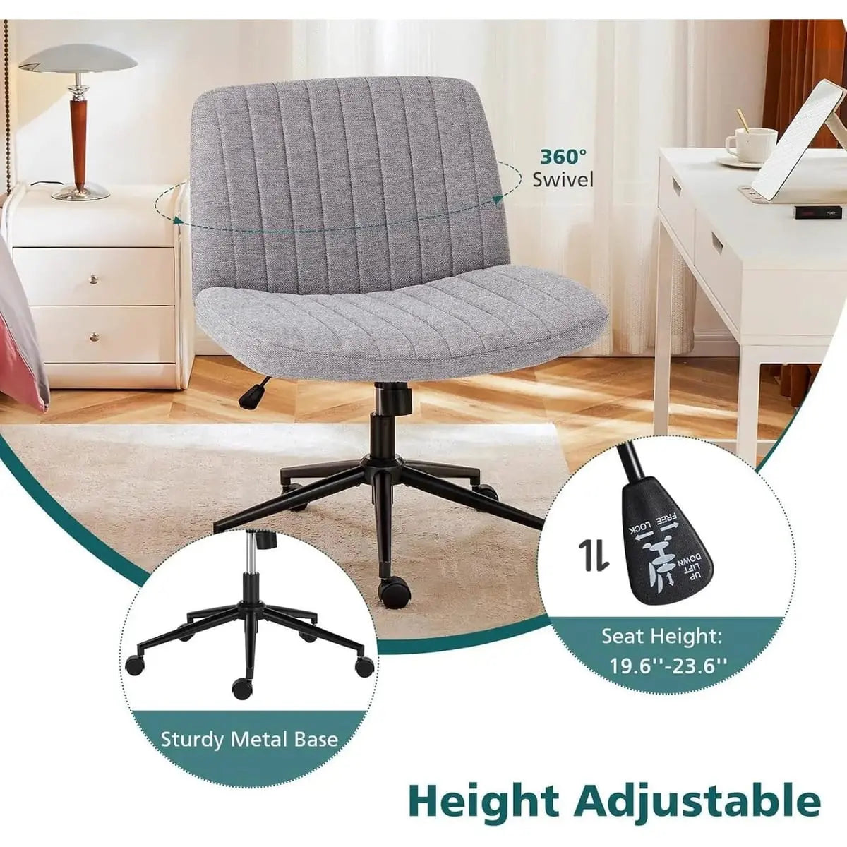 Gray ergonomic office task chair by Platinum-Level Office Chairs with padded wide seat and adjustable height for comfort.