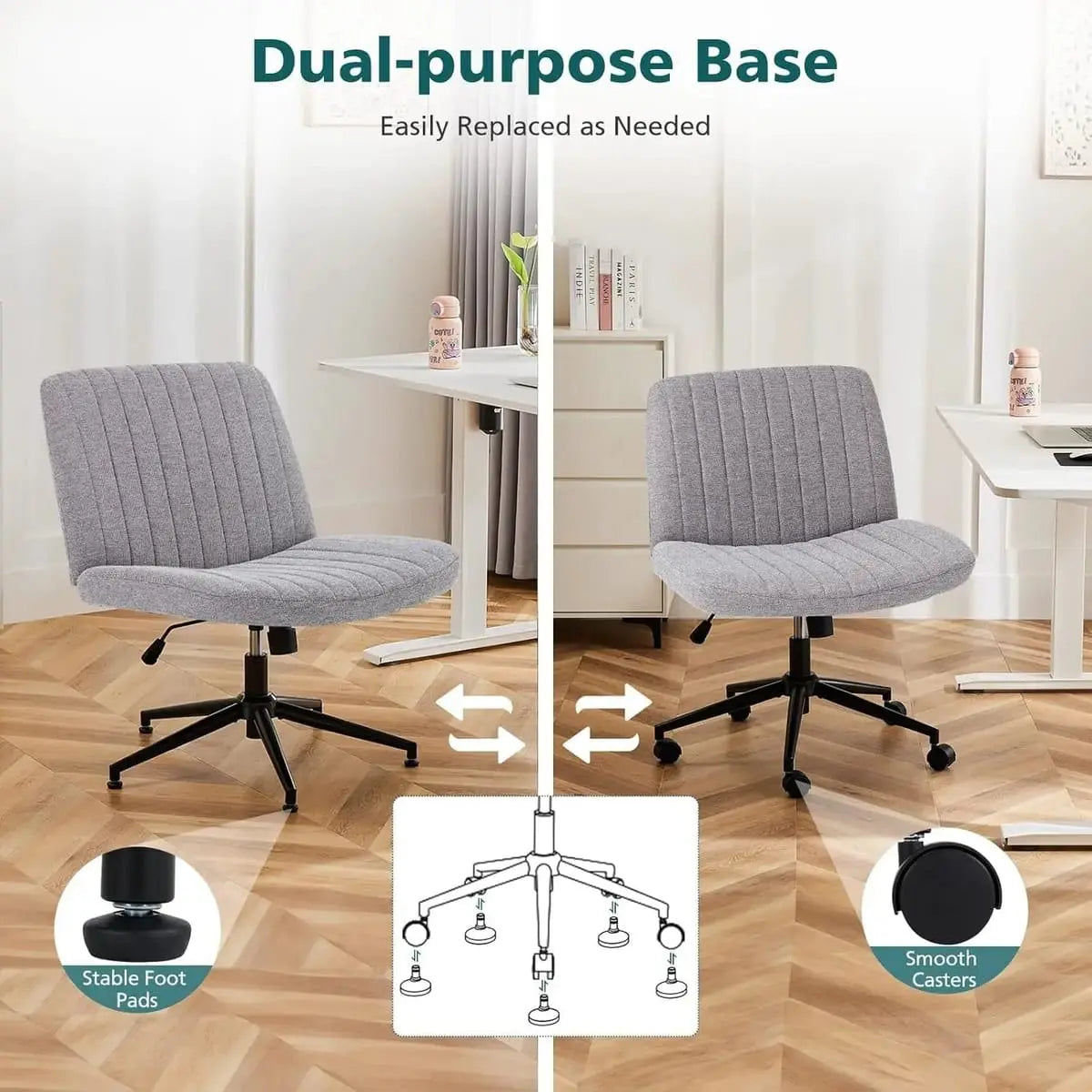 Gray ergonomic office task chair with padded wide seat and adjustable height, from Platinum-Level Office Chairs.