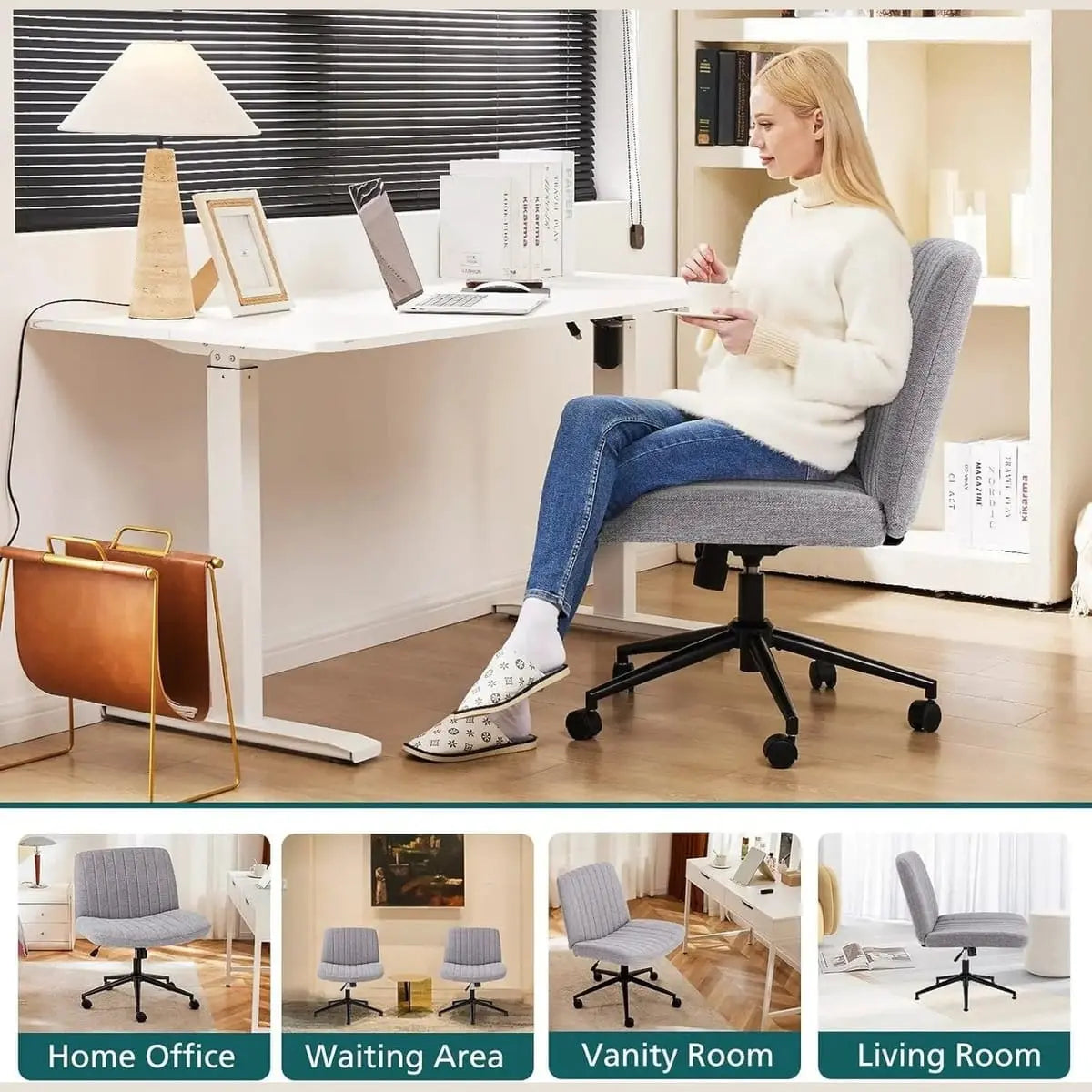 Gray ergonomic task chair by Platinum-Level Office Chairs with padded wide seat and adjustable height for comfortable office work.