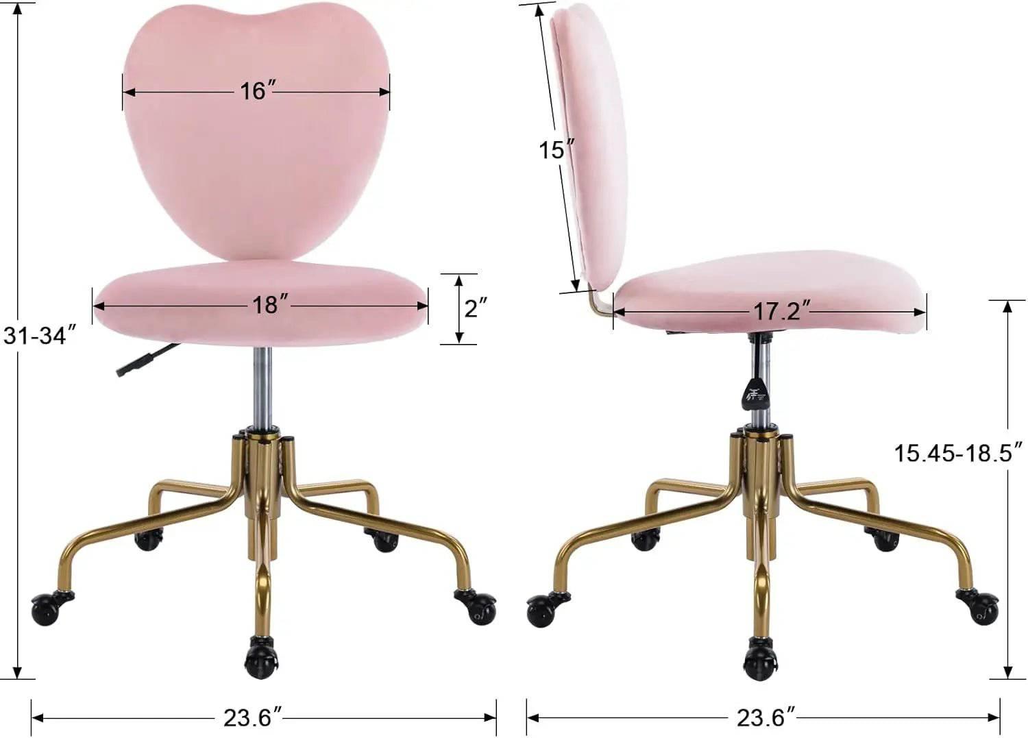 Chic Pink Velvet Heart Back Swivel Desk Chair with Wheels - Adjustable Home Office and Vanity Task Chair - Platinum-Level Office Chairs
