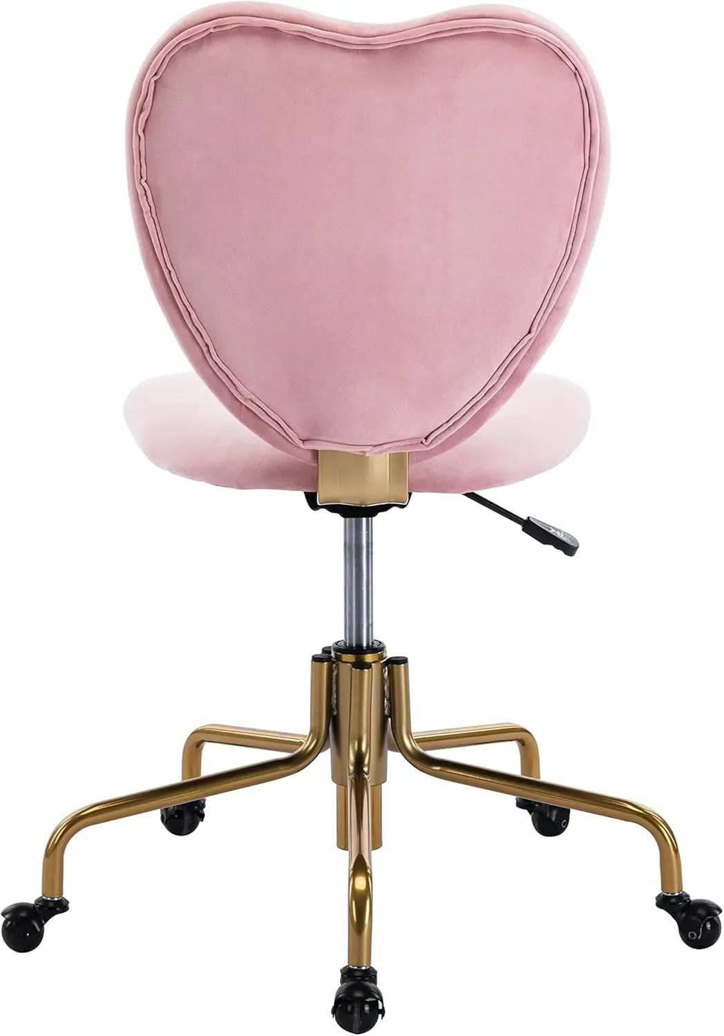 Chic Pink Velvet Heart Back Swivel Desk Chair with Wheels - Adjustable Home Office and Vanity Task Chair - Platinum-Level Office Chairs