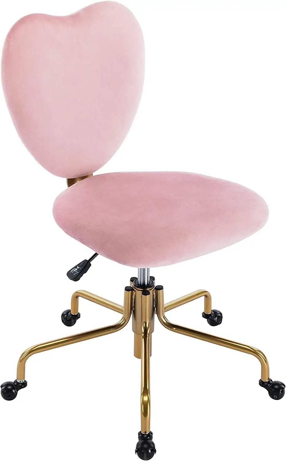 Chic Pink Velvet Heart Back Swivel Desk Chair with Wheels - Adjustable Home Office and Vanity Task Chair - Platinum-Level Office Chairs