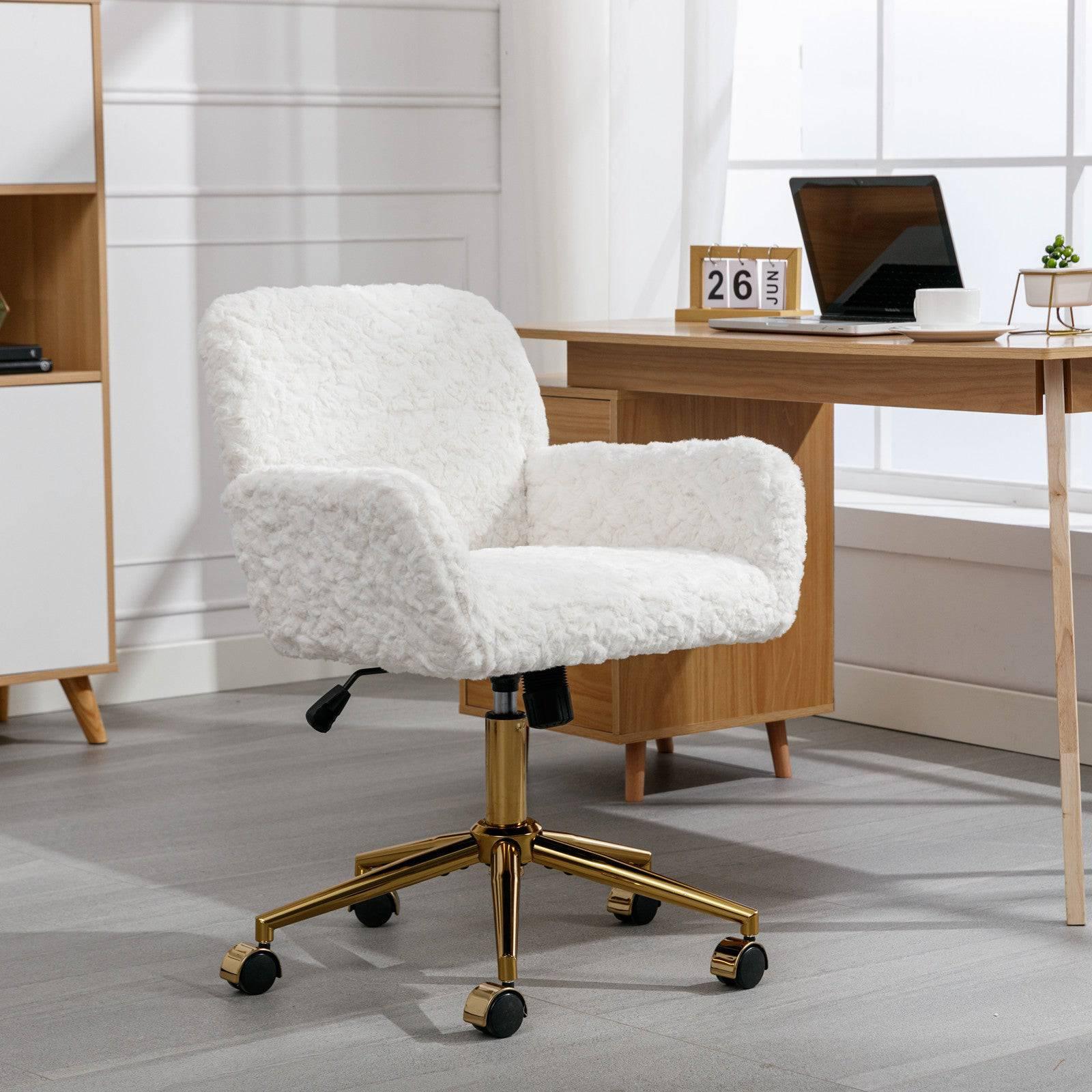 Beige Velvet Office Chair with Golden Base, Adjustable Swivel Design and Reclining Feature - Platinum-Level Office Chairs