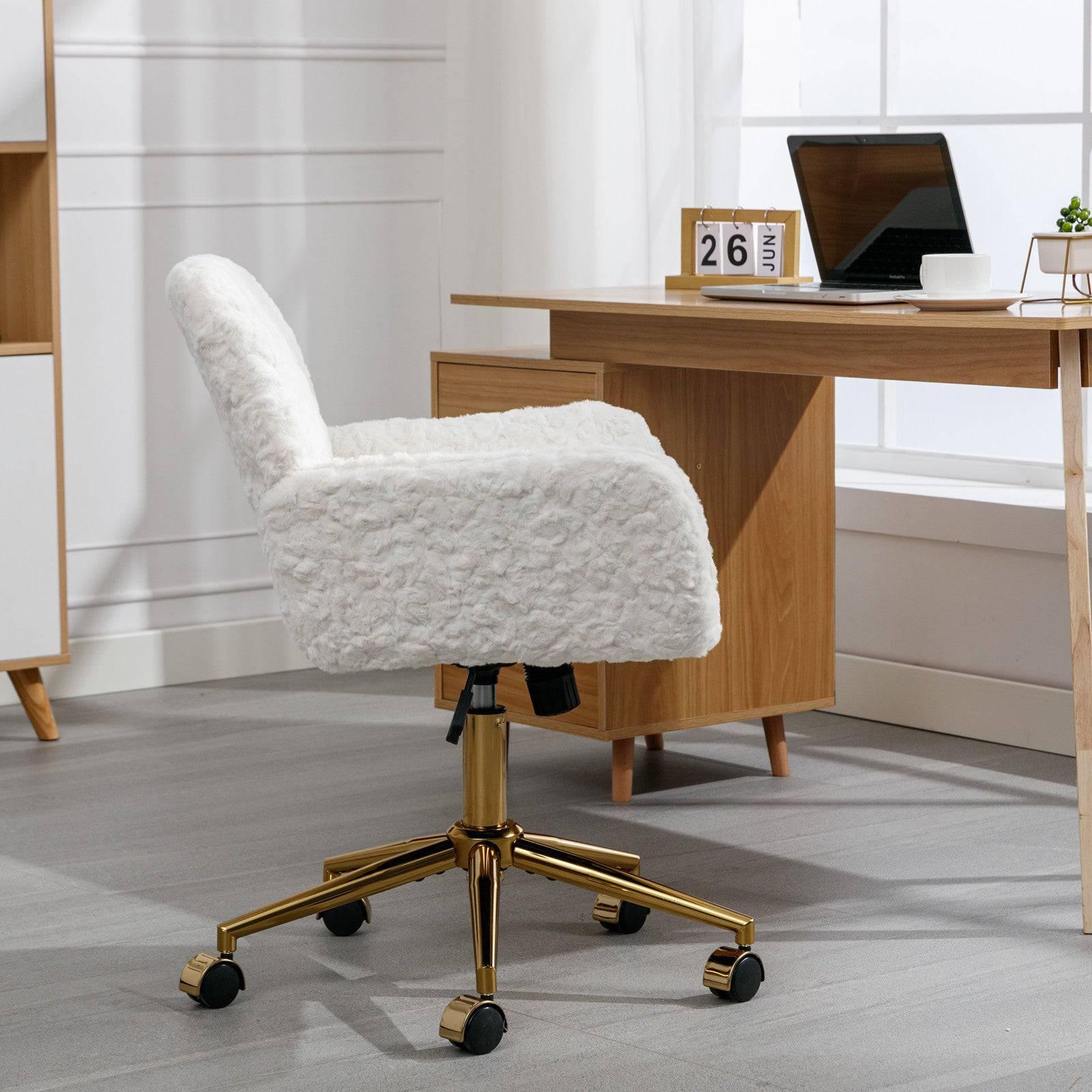 Beige Velvet Office Chair with Golden Base, Adjustable Swivel Design and Reclining Feature - Platinum-Level Office Chairs