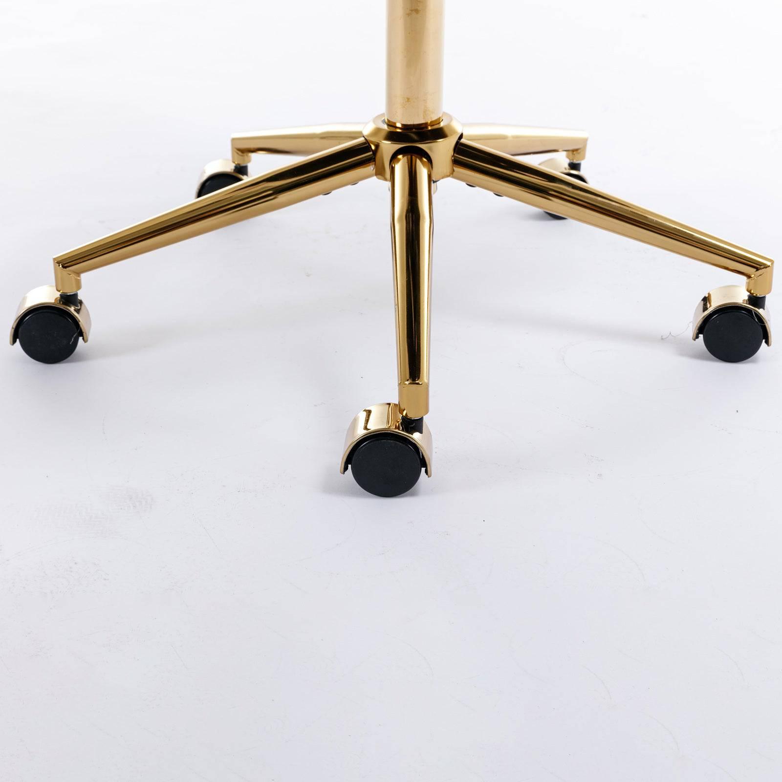 Beige Velvet Office Chair with Golden Base, Adjustable Swivel Design and Reclining Feature - Platinum-Level Office Chairs